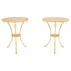 Maison Charles pair of Neoclassical brass marble gueridon tables 1960s