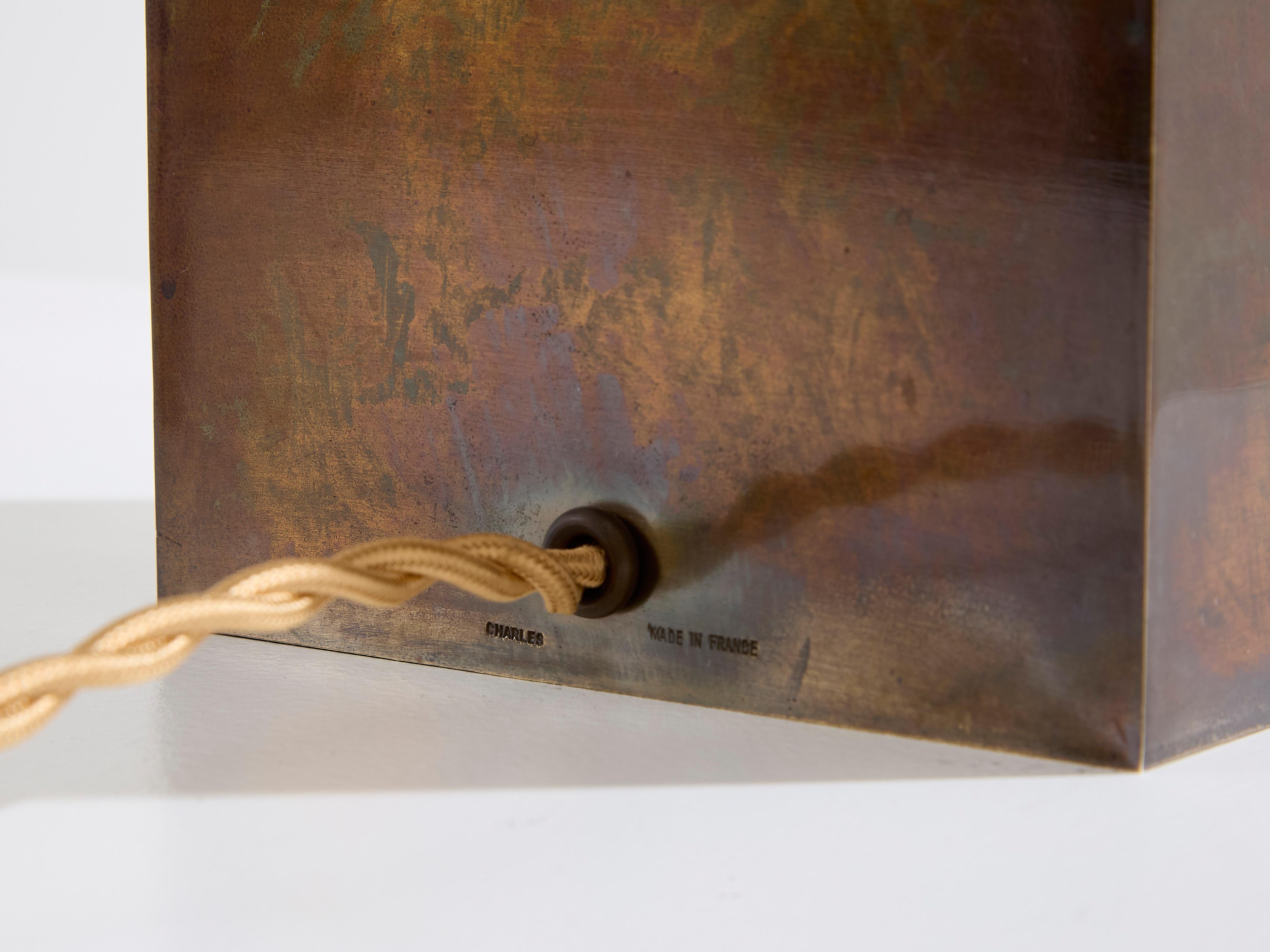 Maison Charles pair of patinated bronze and brass lamps agave 1970s 5