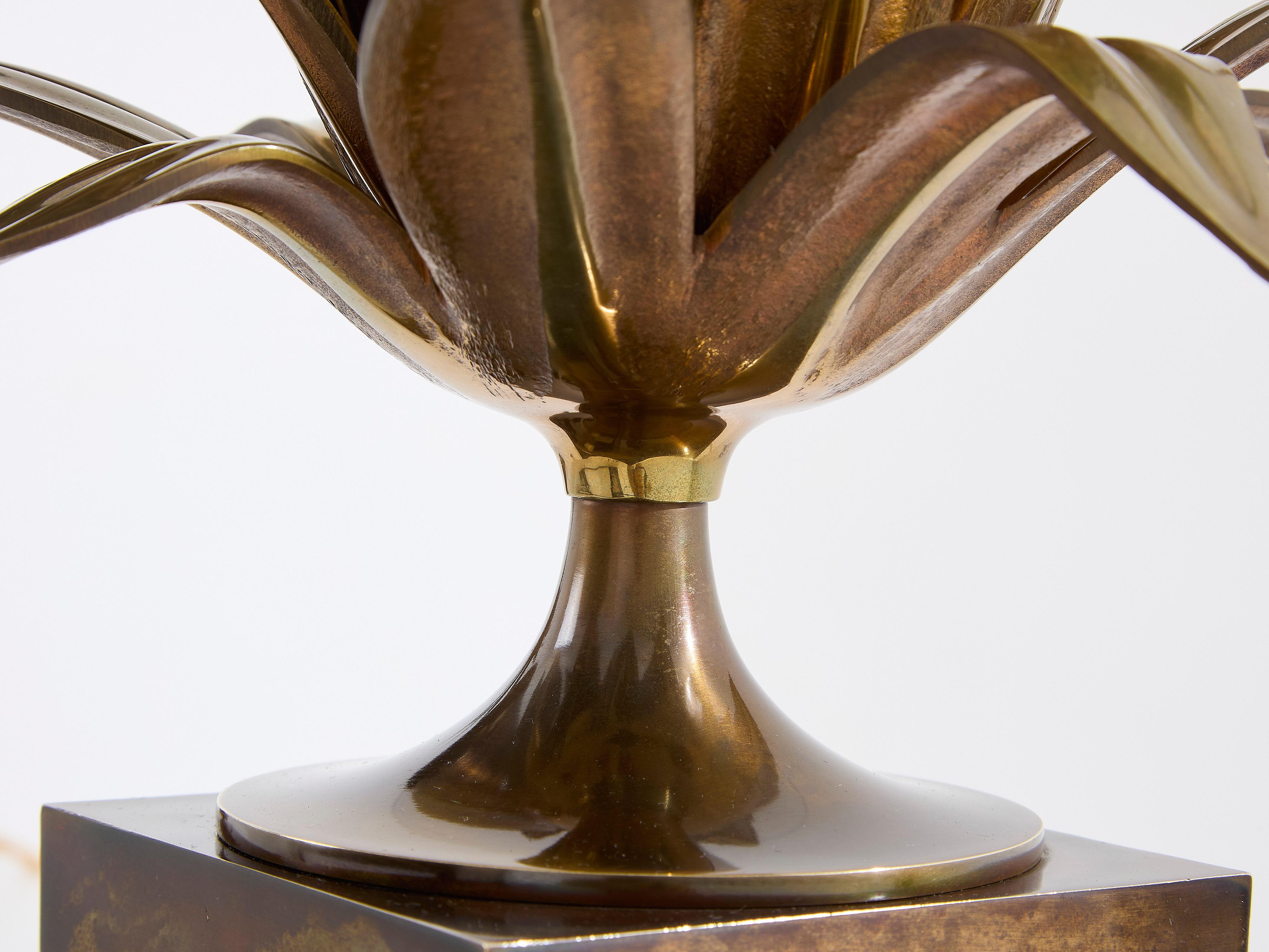 Late 20th Century Maison Charles pair of patinated bronze and brass lamps agave 1970s