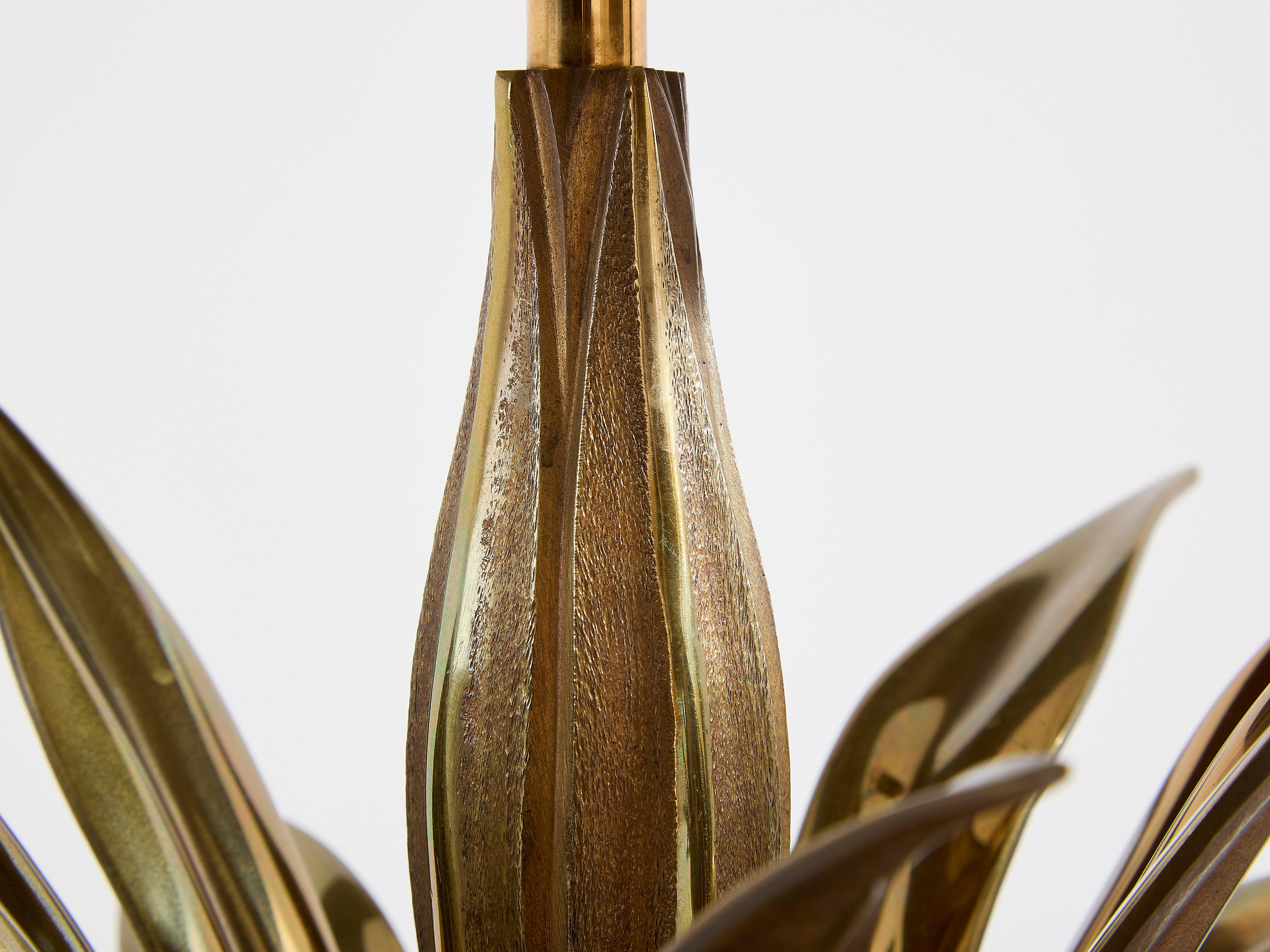 Maison Charles pair of patinated bronze and brass lamps agave 1970s 1