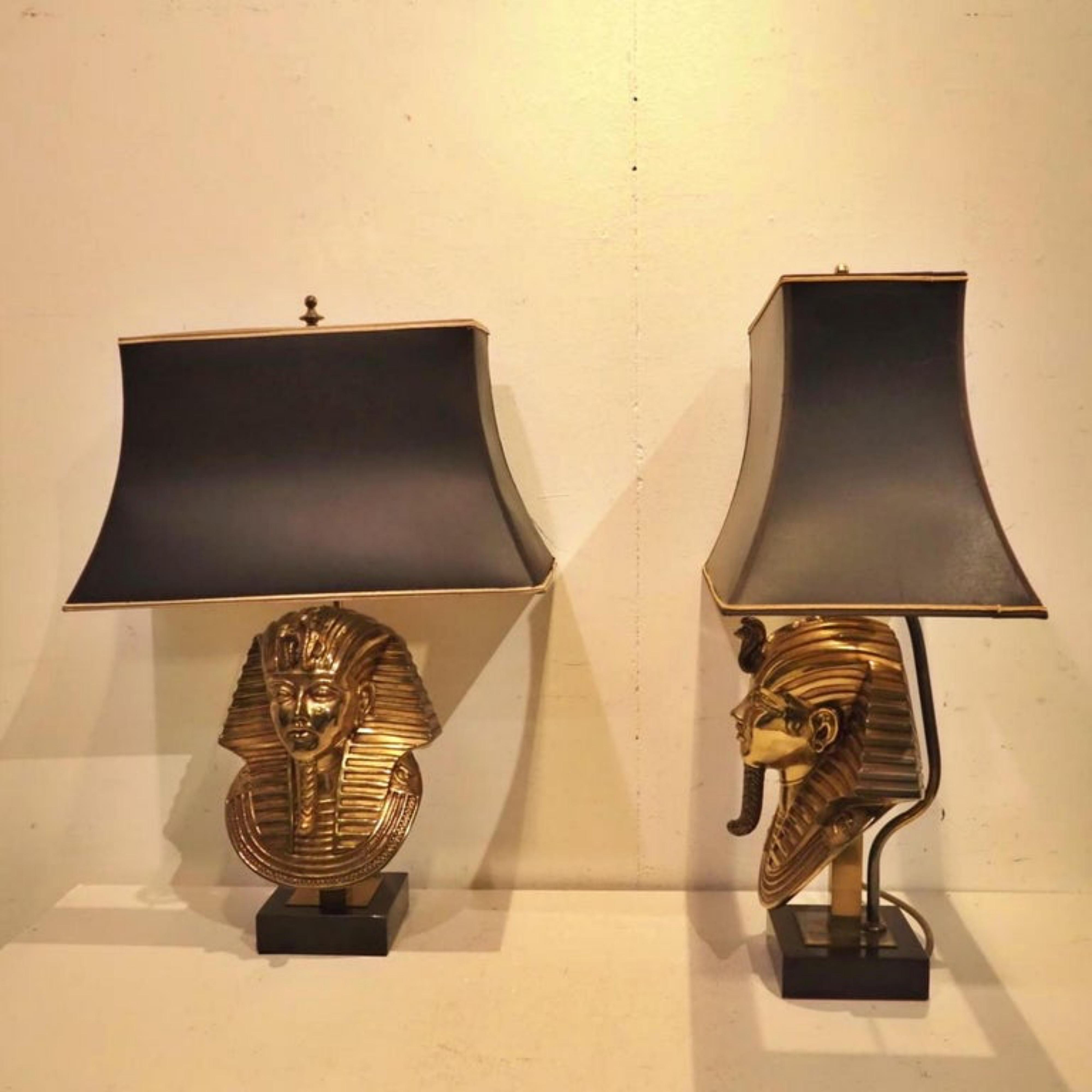 Hand-Crafted Maison Charles Pair of Pharaoh Lamps circa 1970 20th Century VIDEO For Sale
