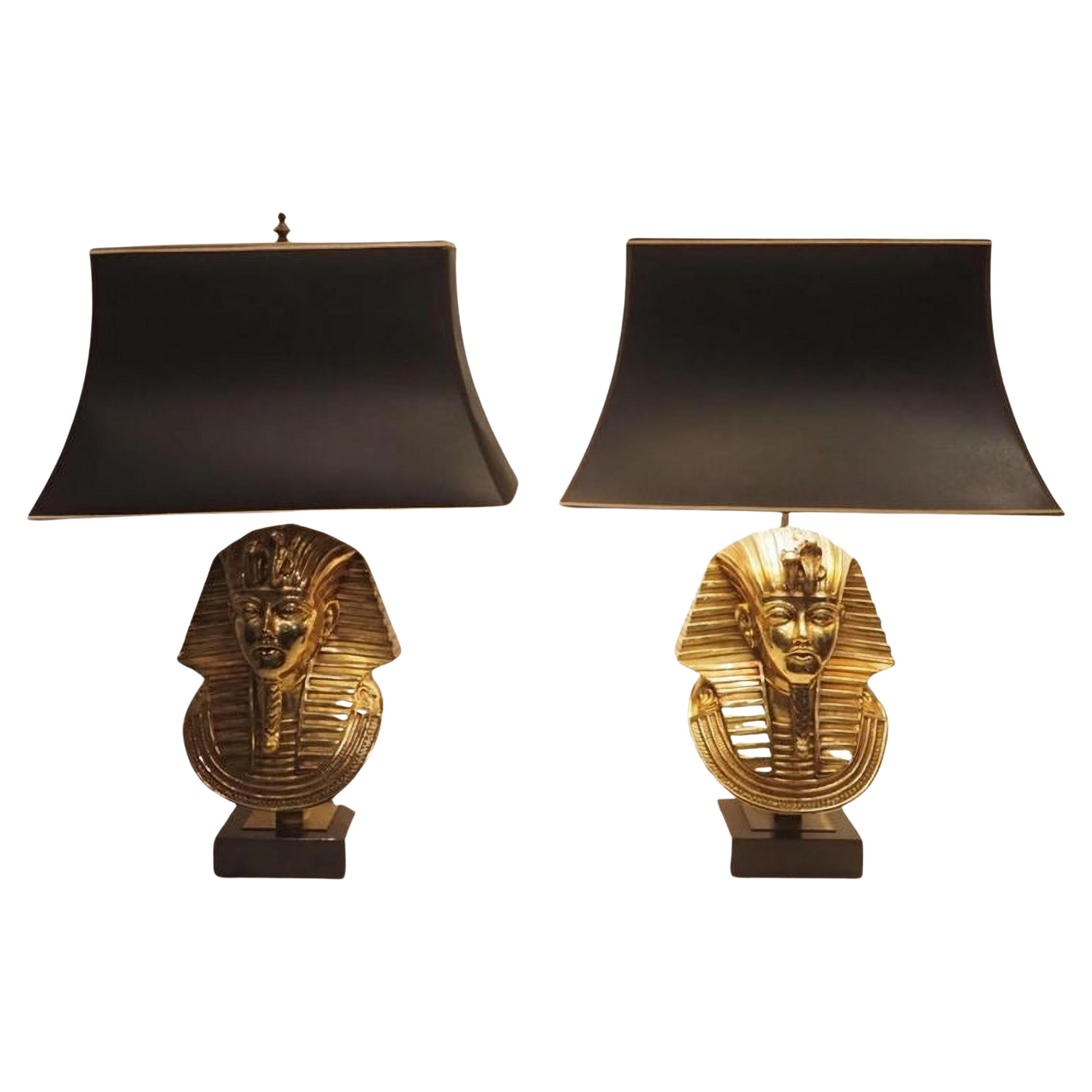 Maison Charles Pair of Pharaoh Lamps circa 1970 20th Century VIDEO For Sale