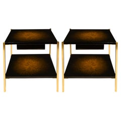 Maison Charles Pair of Side Tables with Artisan Lacquered Tops 1970s (Signed)