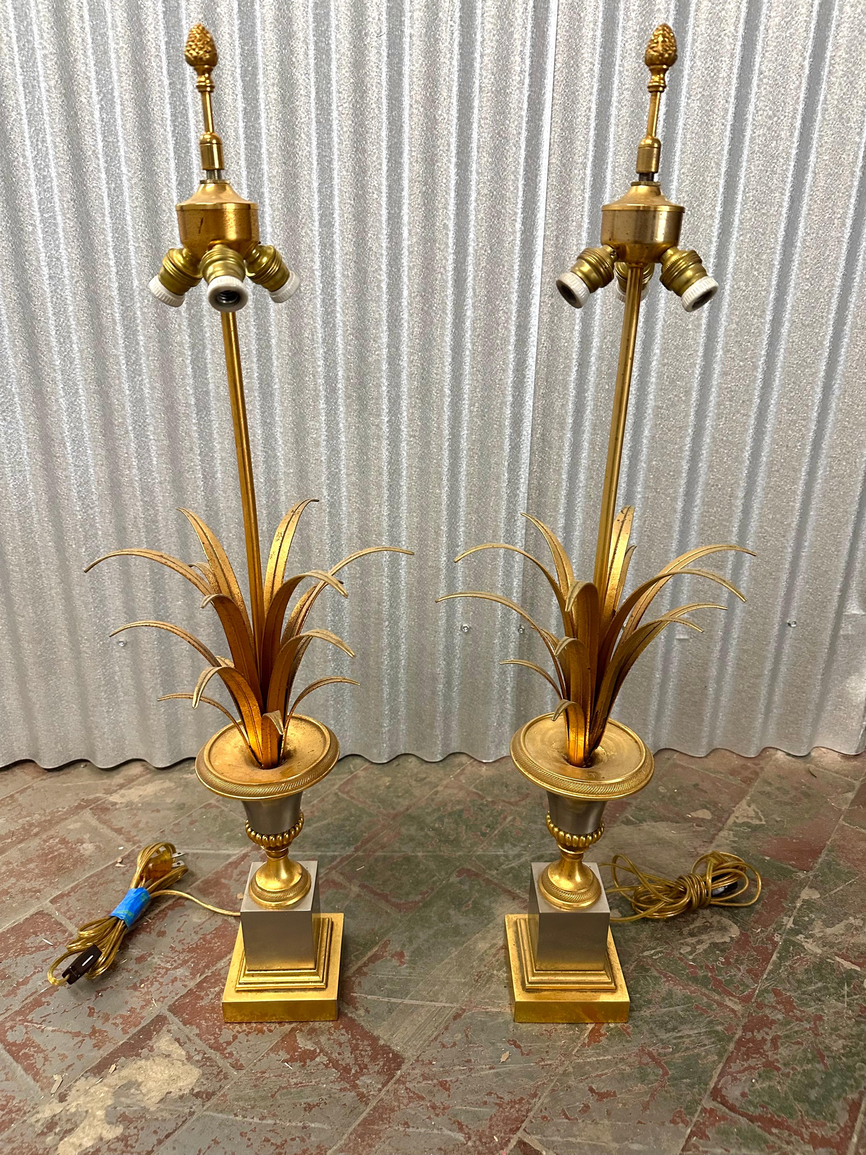 Gilt Maison Charles, Pair of ‘Vase Roseaux’ Table Lamps For Sale