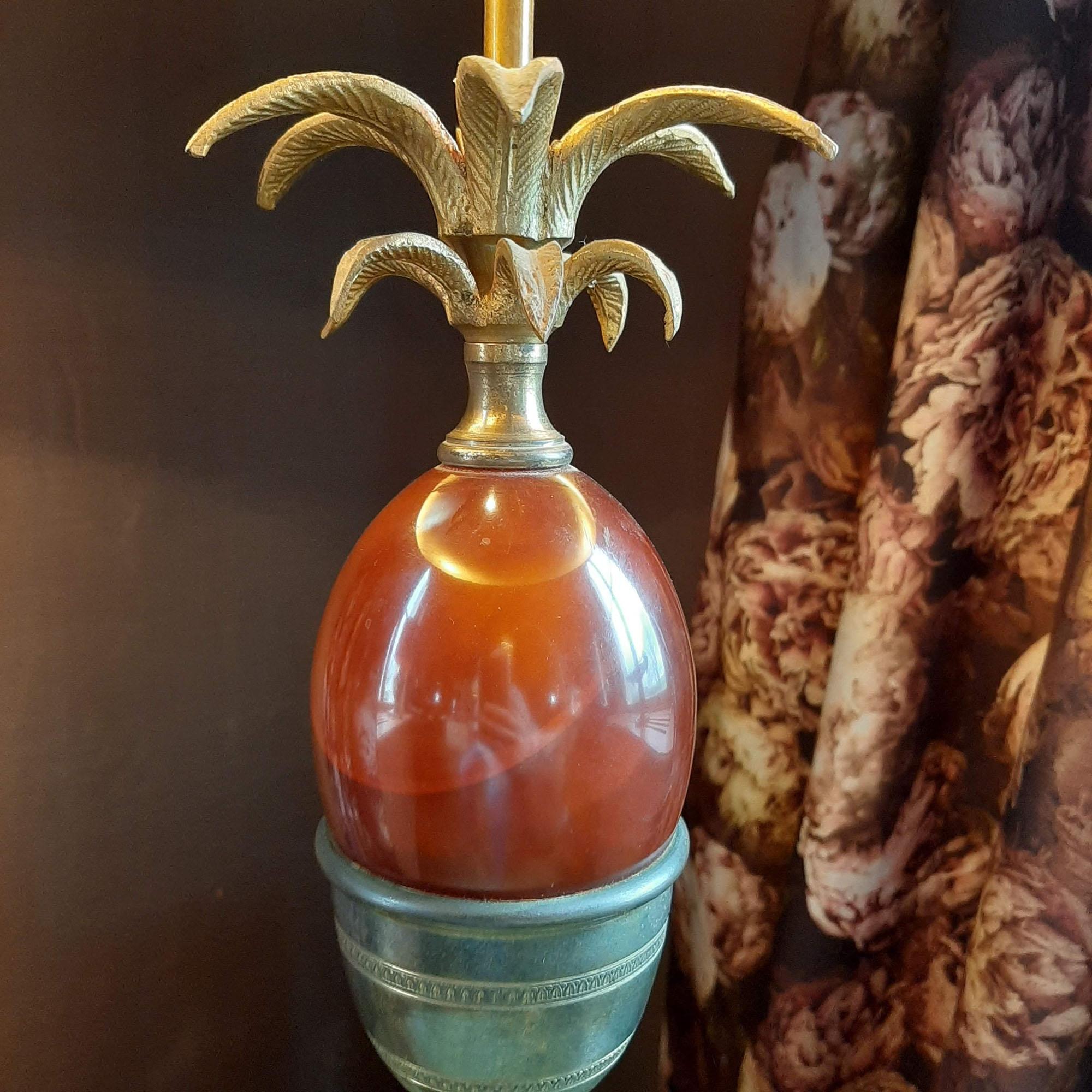 Mid-Century Modern Maison Charles Palm or Pineapple Table Lamp in Copper and Colored Glass, 1960s For Sale