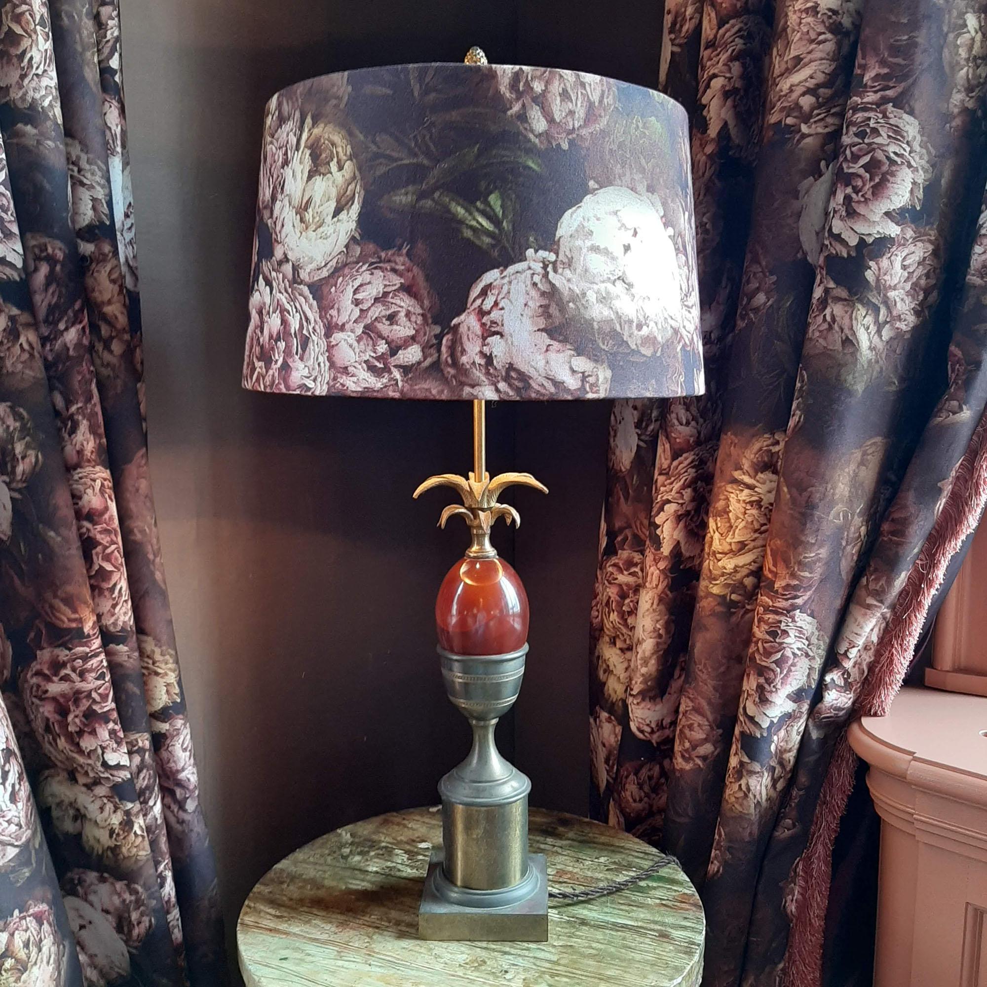 Maison Charles Palm or Pineapple Table Lamp in Copper and Colored Glass, 1960s 1