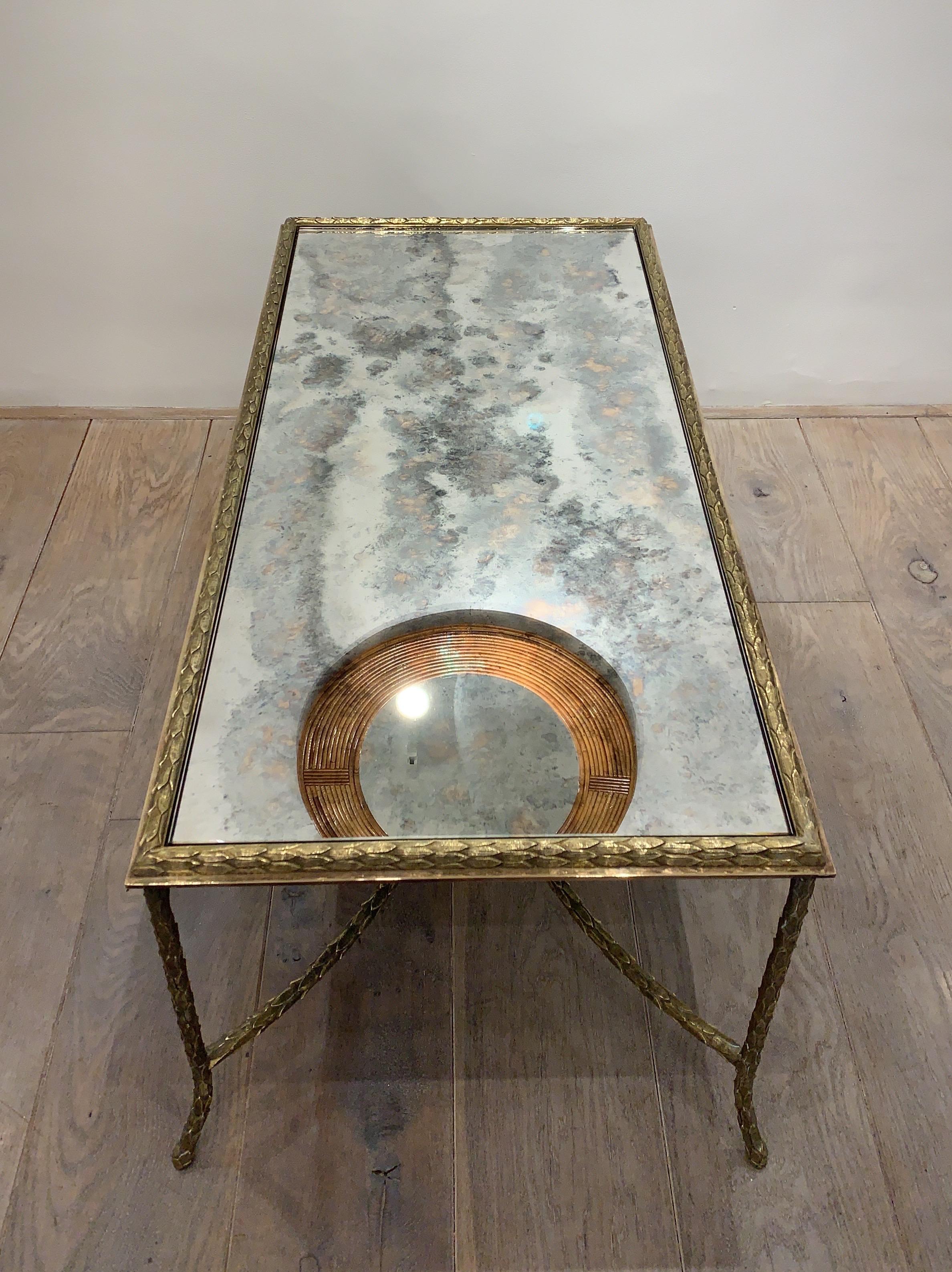 Maison Charles Paris Coffee Table with Oxidized Mirror Top, 1960s In Good Condition In Brussels, BE