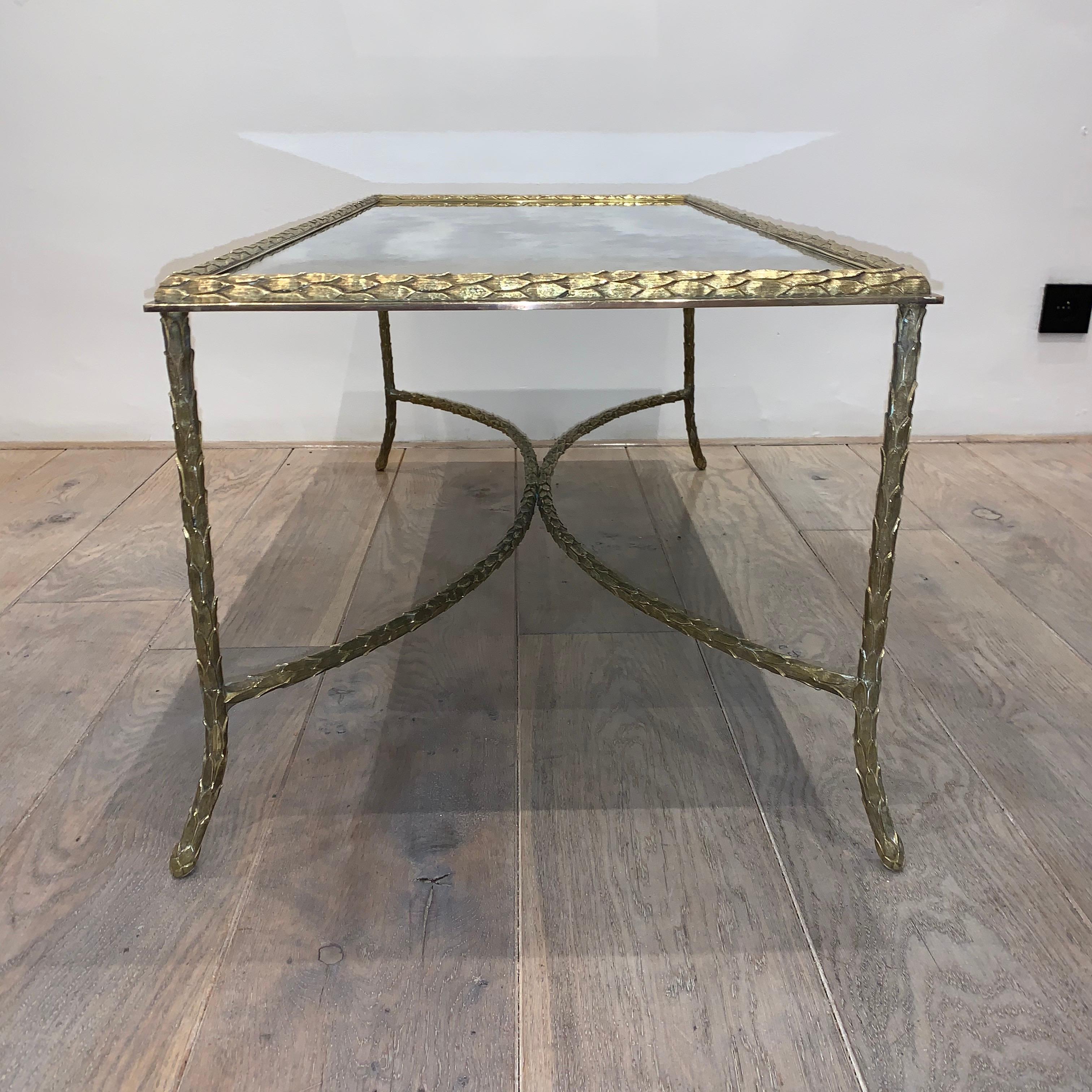 Mid-20th Century Maison Charles Paris Coffee Table with Oxidized Mirror Top, 1960s