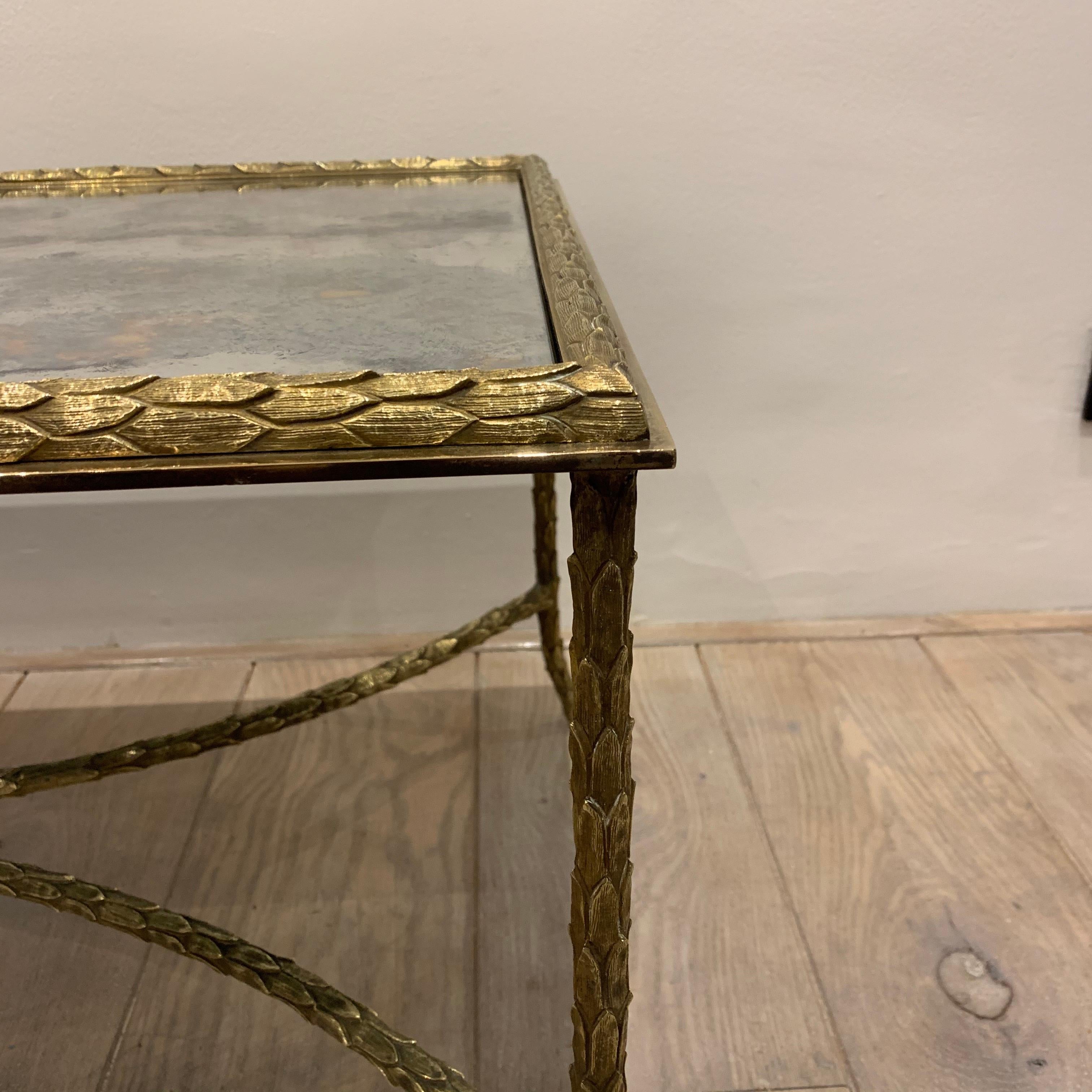 Maison Charles Paris Coffee Table with Oxidized Mirror Top, 1960s 1