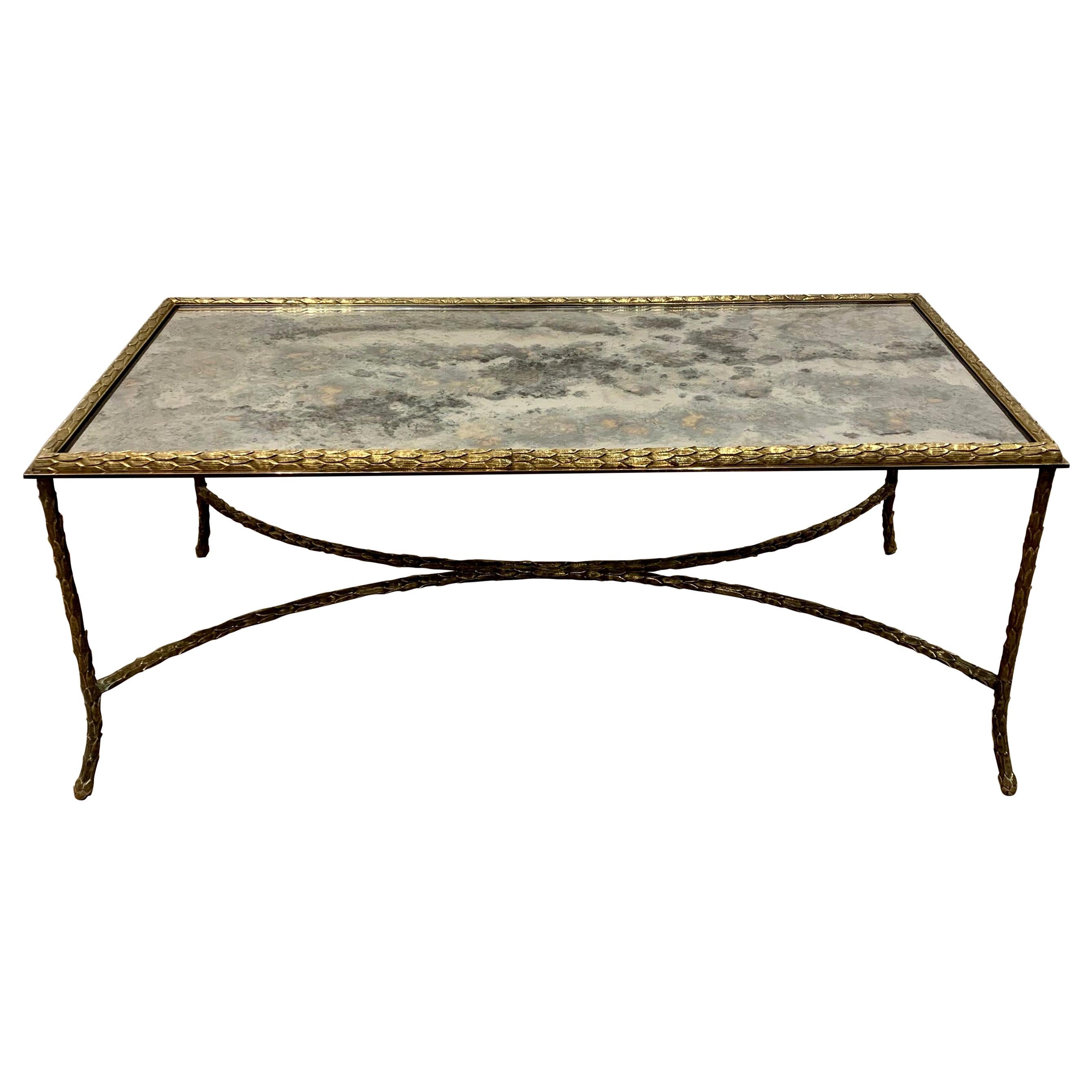 Maison Charles Paris Coffee Table with Oxidized Mirror Top, 1960s