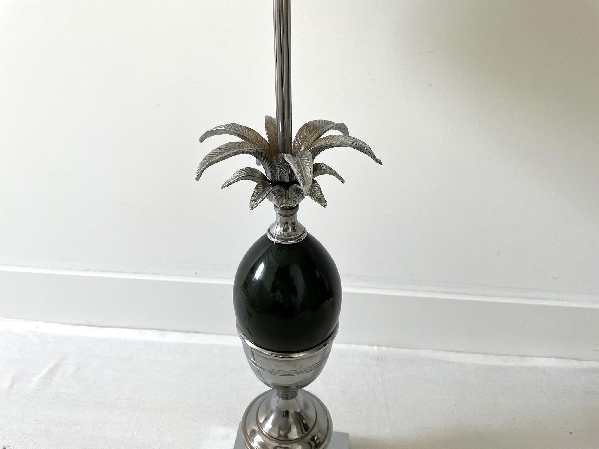 French Maison Charles Pineapple and Chrome Metal Table Lamp For Sale