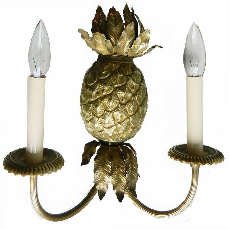 French Maison Charles Pineapple Bronze Sconces Wall Lamps Neoclassical France, Pair For Sale