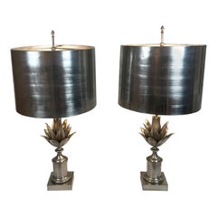 Maison Charles Pineapple Leaf Brushed Steel Table Lamps