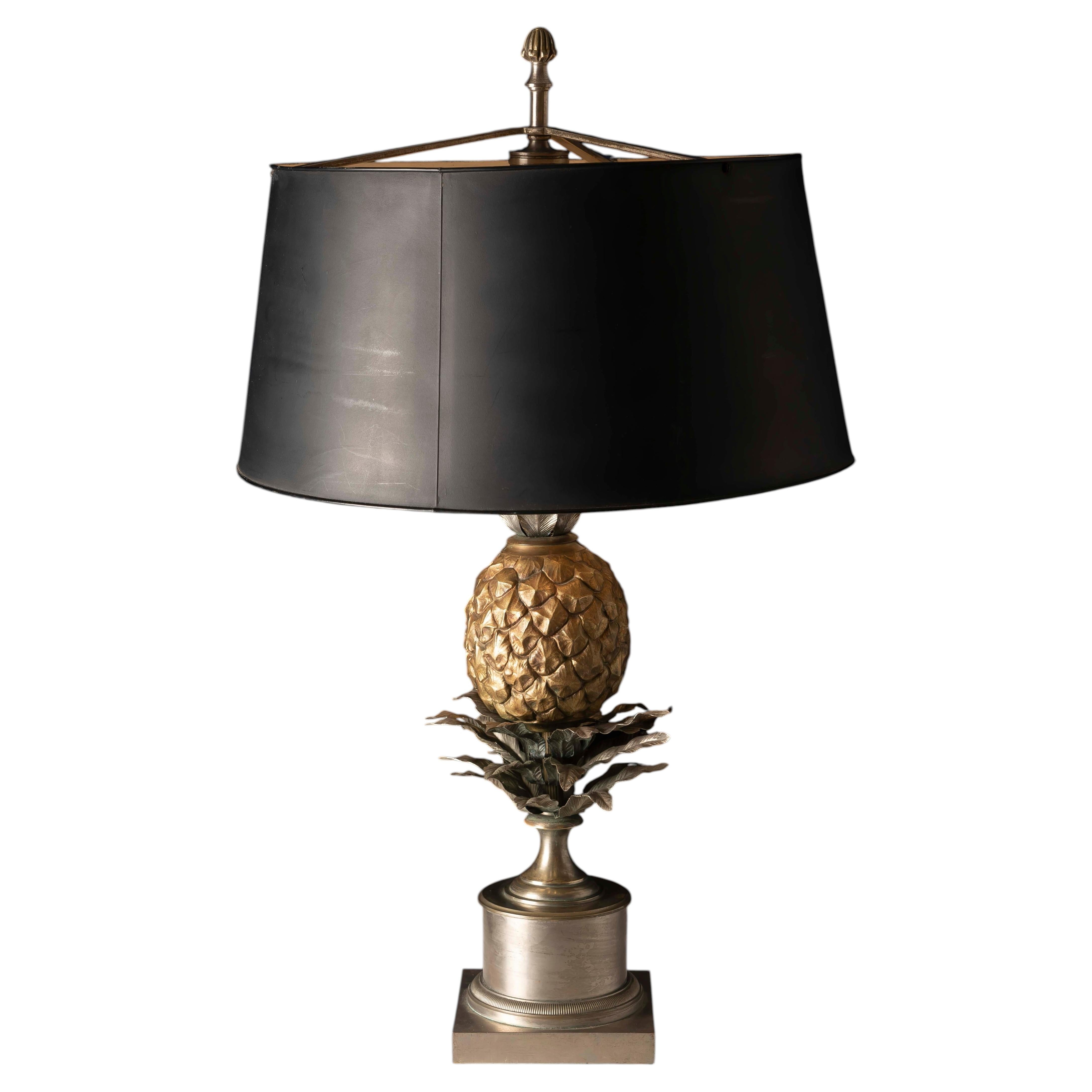 Maison Charles “Pineapple” Table Lamp in Gilt and Silvered Bronze, France, 1970s For Sale