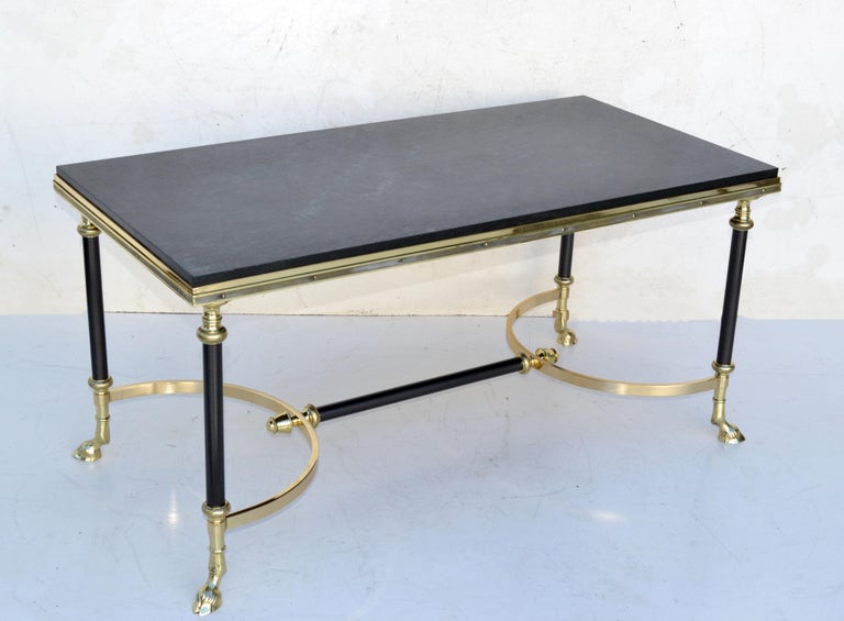 French Maison Charles Polished Brass, Steel & Marble Coffee Table France 1950 For Sale