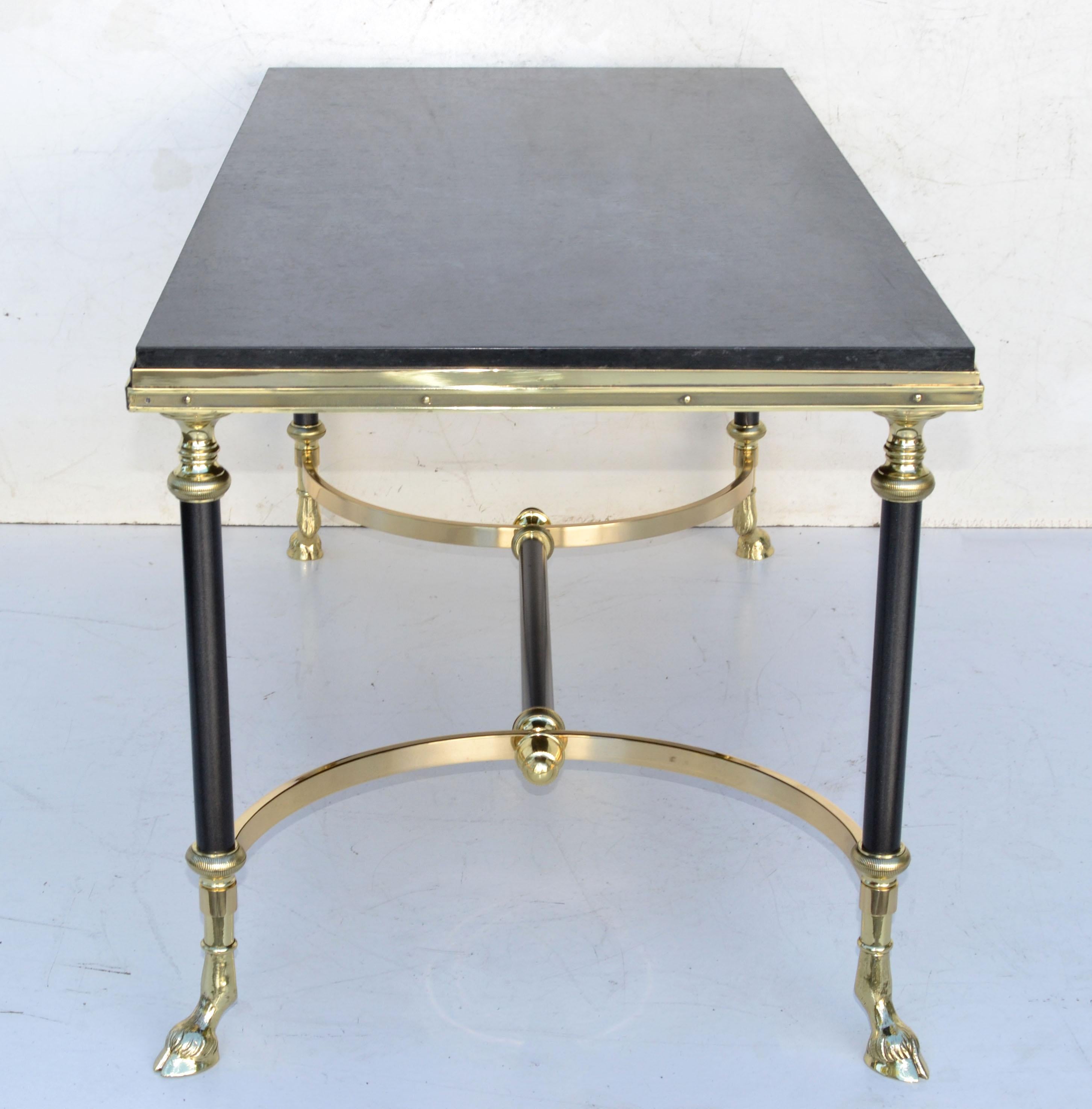 Maison Charles Polished Brass, Steel & Marble Coffee Table France 1950 In Good Condition For Sale In Miami, FL
