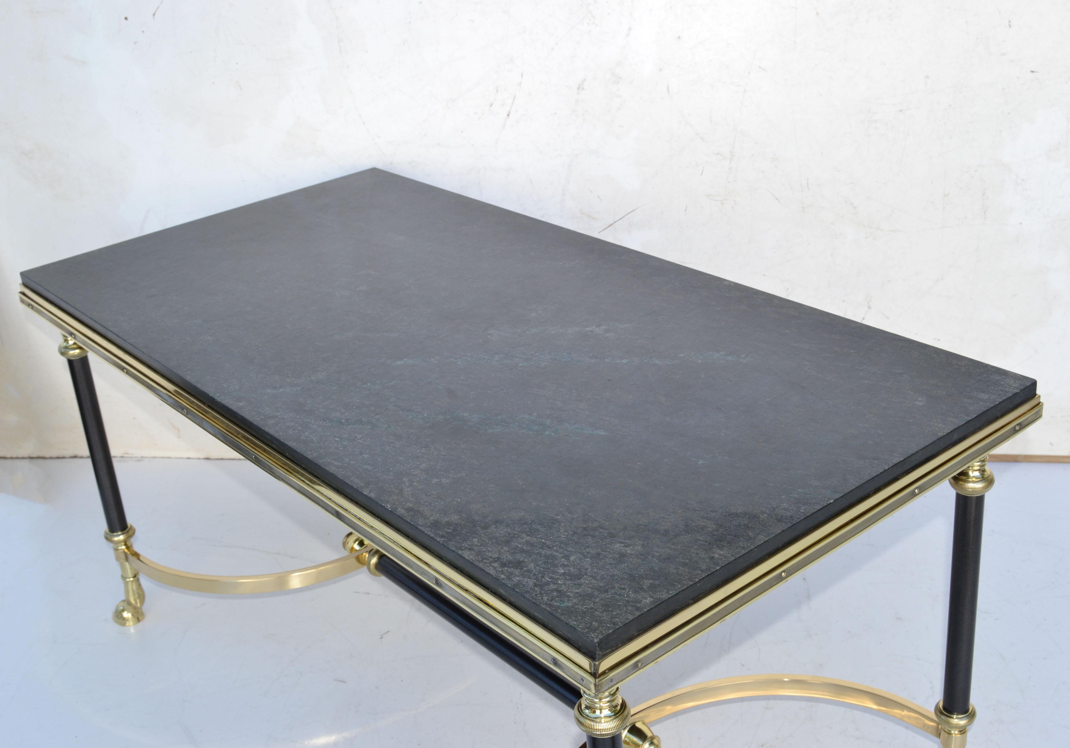 Maison Charles Polished Brass, Steel & Marble Coffee Table France 1950 For Sale 1