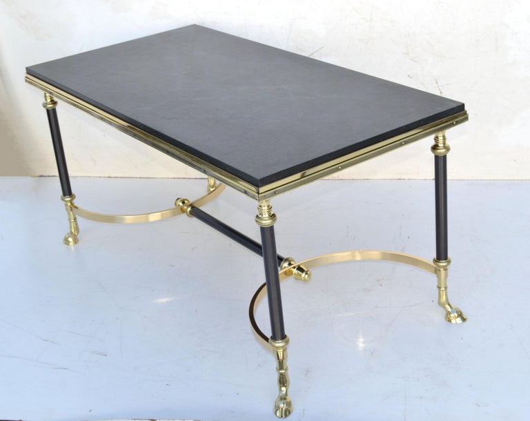 Maison Charles Polished Brass, Steel & Marble Coffee Table France 1950 For Sale 3