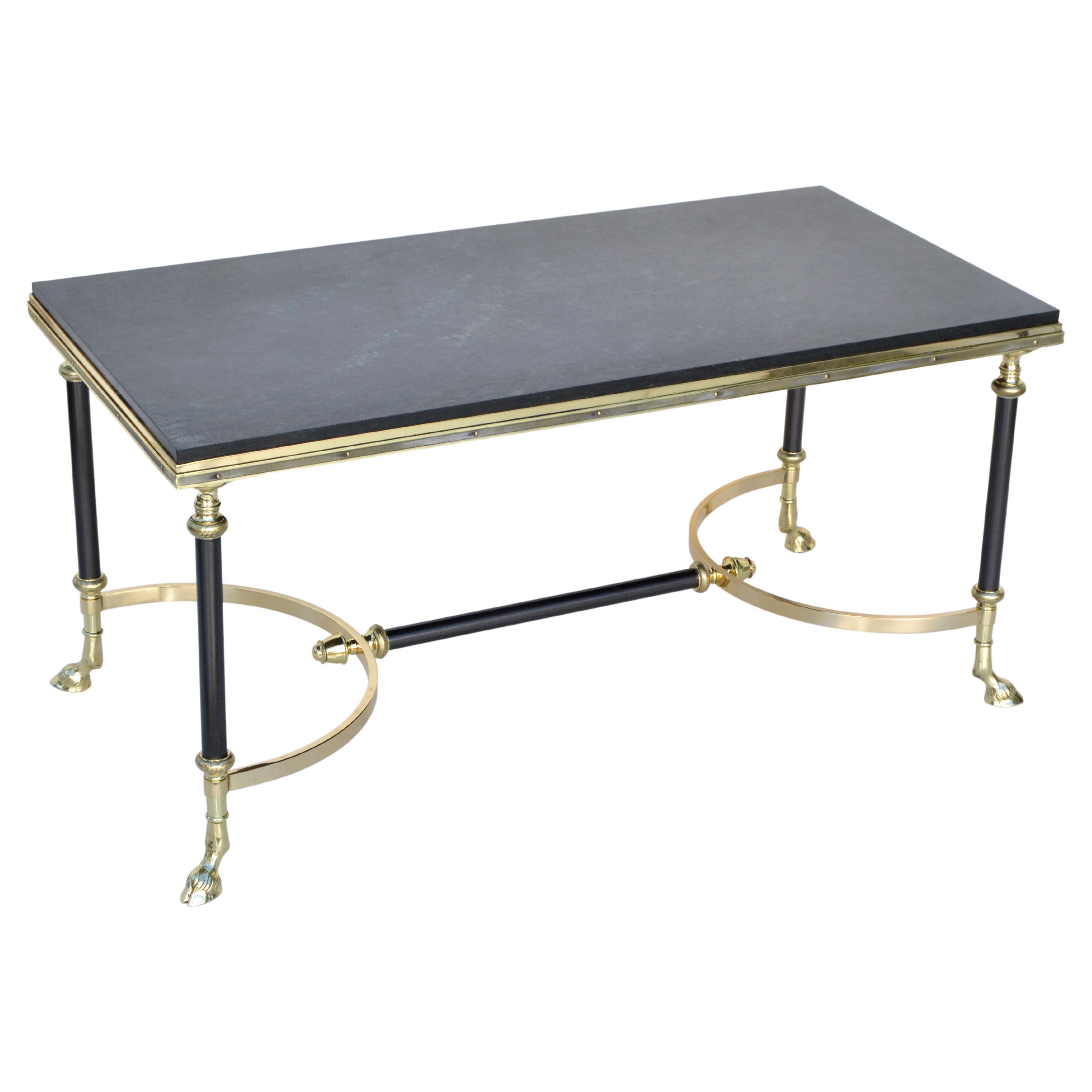 Maison Charles Polished Brass, Steel & Marble Coffee Table France 1950