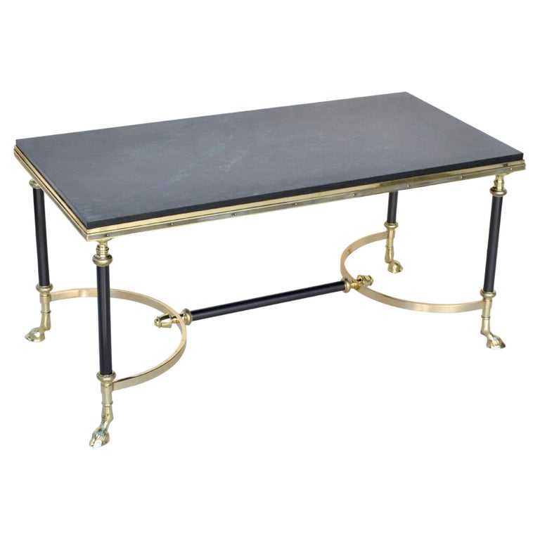 Maison Charles Polished Brass, Steel & Marble Coffee Table France 1950 For Sale