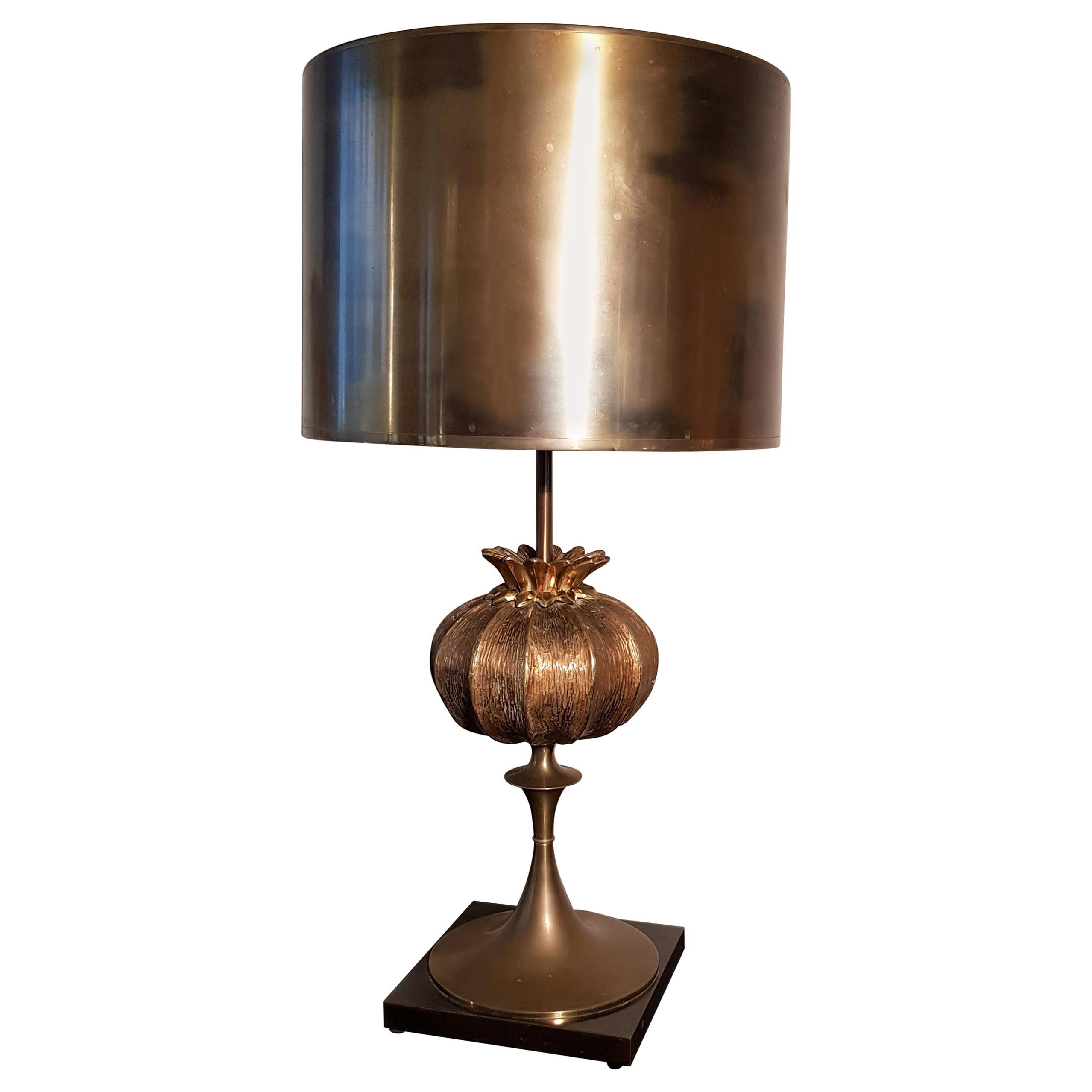 Maison Charles Pomegranate Bronze Shade Bronze Table Lamp, France, 1960s