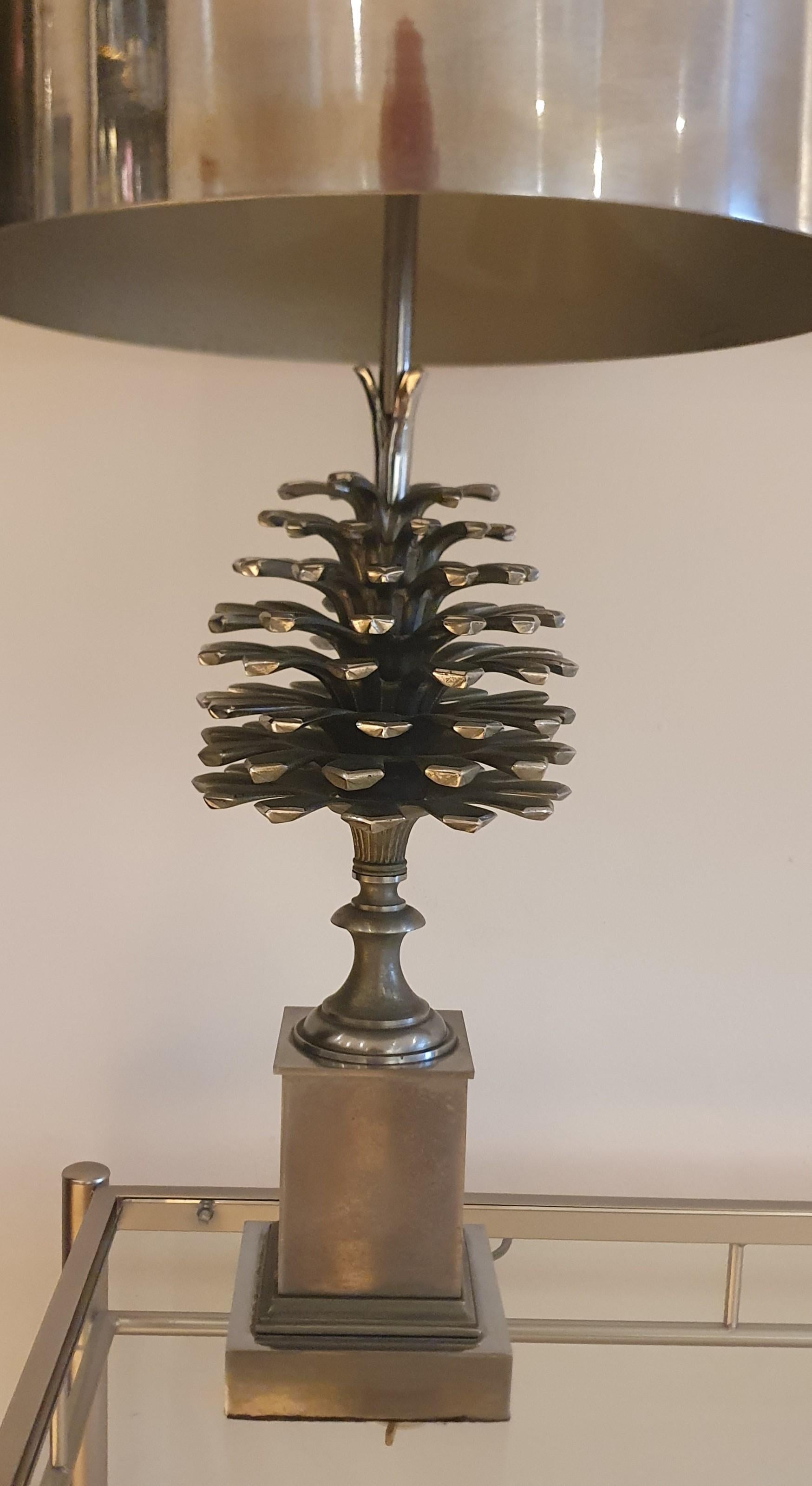 Maison Charles Pomme de Pin 'Pine Cone' Table Lamp in Matt & Polished Nickel For Sale 2