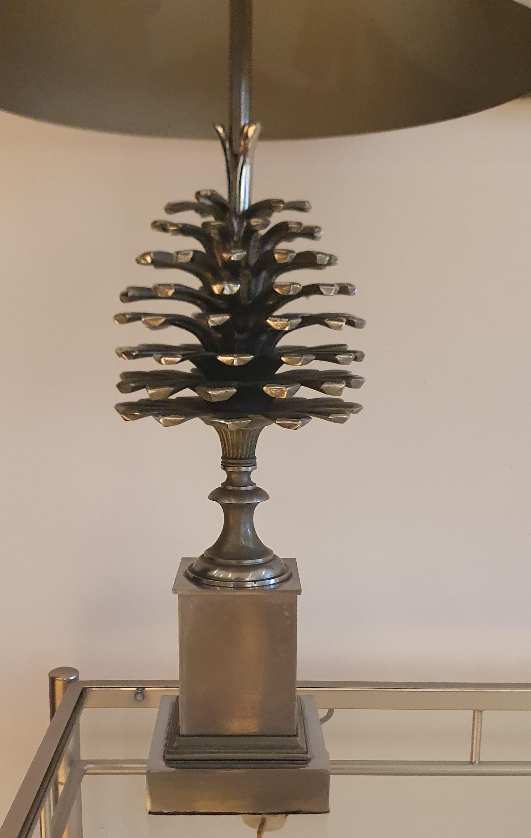 Late 20th Century Maison Charles Pomme de Pin 'Pine Cone' Table Lamp in Matt & Polished Nickel For Sale