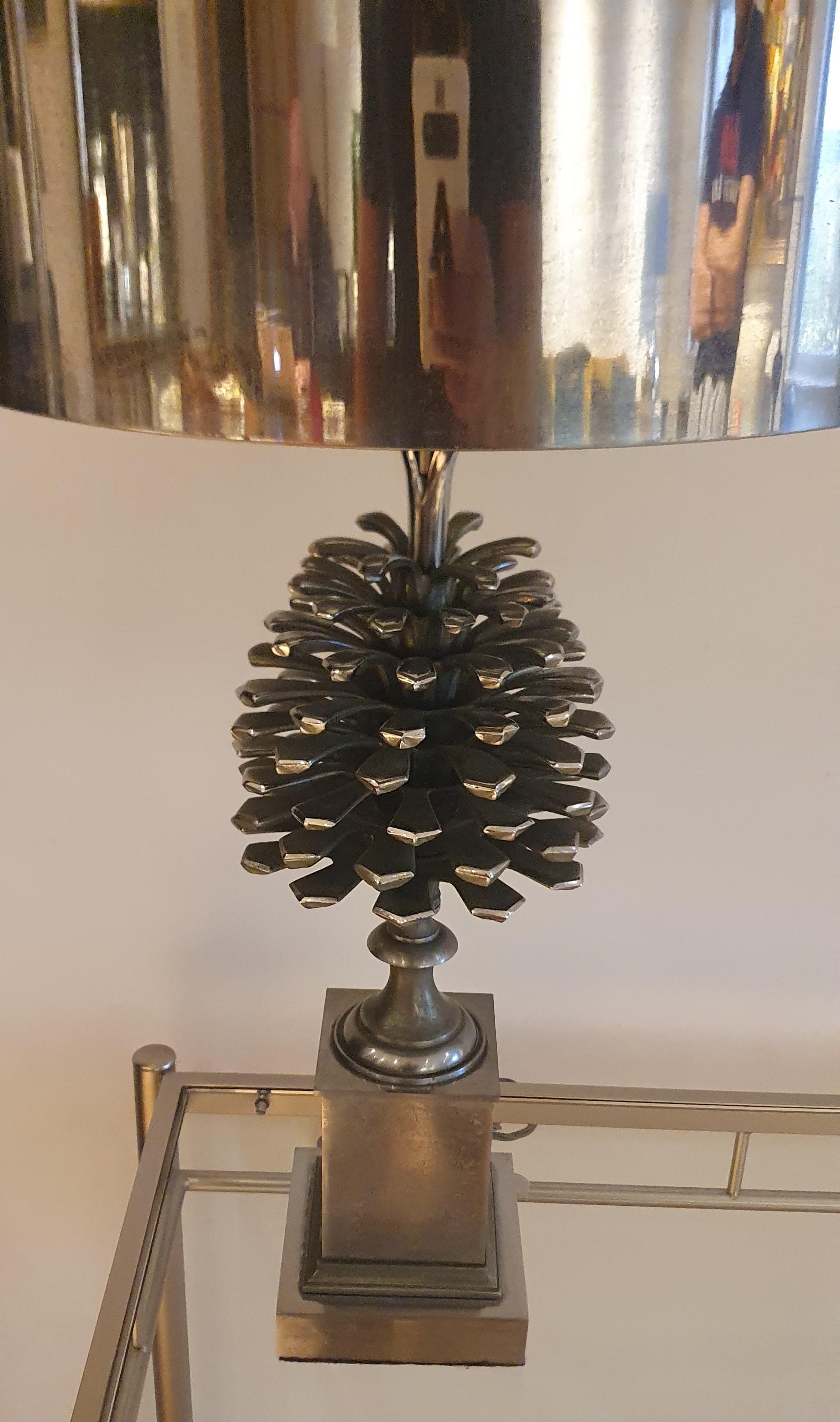 Maison Charles Pomme de Pin 'Pine Cone' Table Lamp in Matt & Polished Nickel For Sale 1