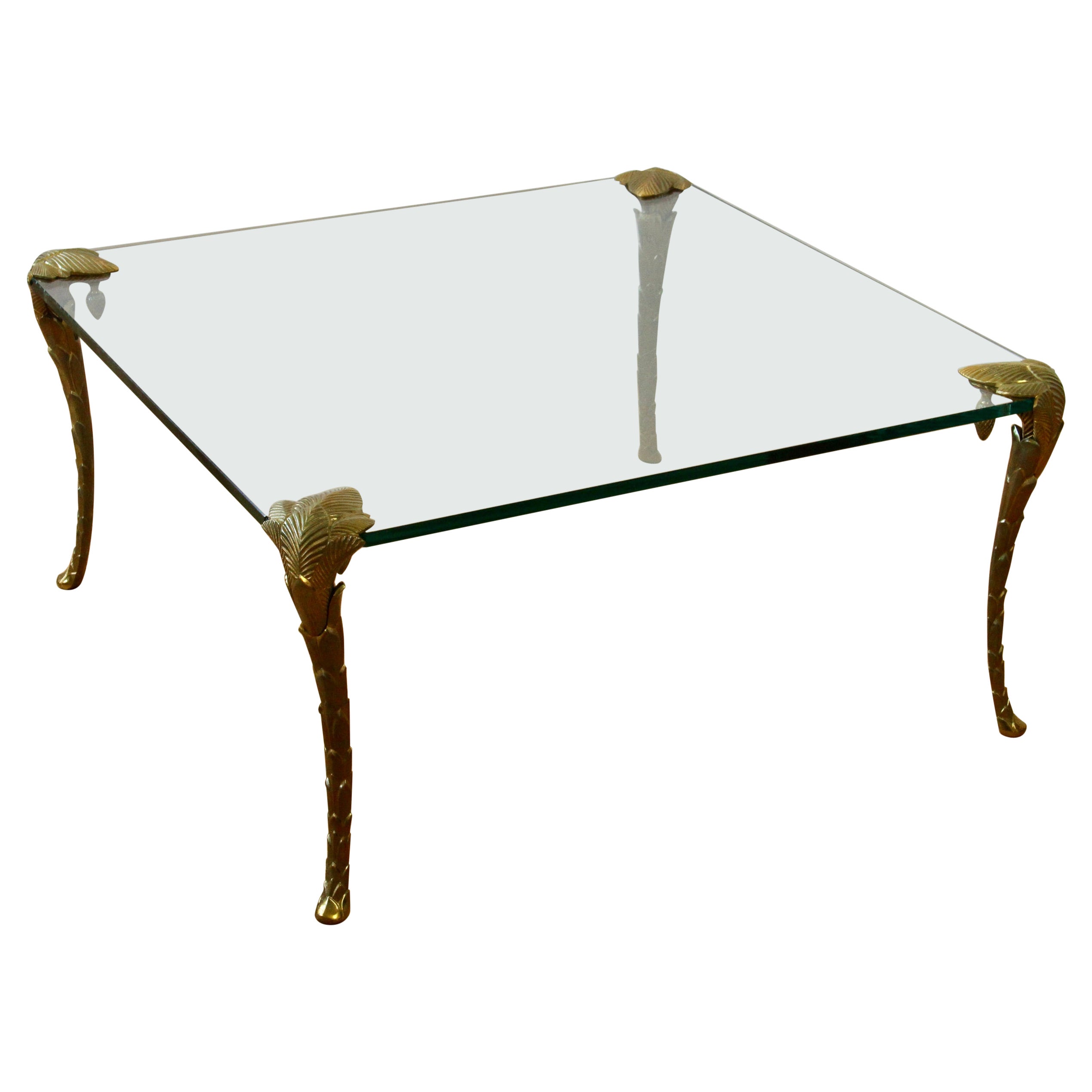 Maison Charles Rare Mid-Century Gold Plated Bronze Palm Leaf Coffee Center Table