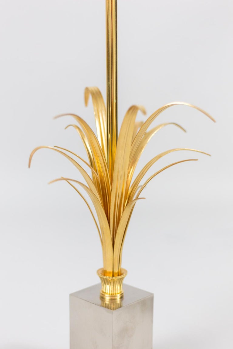European Maison Charles, Reeds Lamp in Gilt and Silvered Bronze, 1970s For Sale