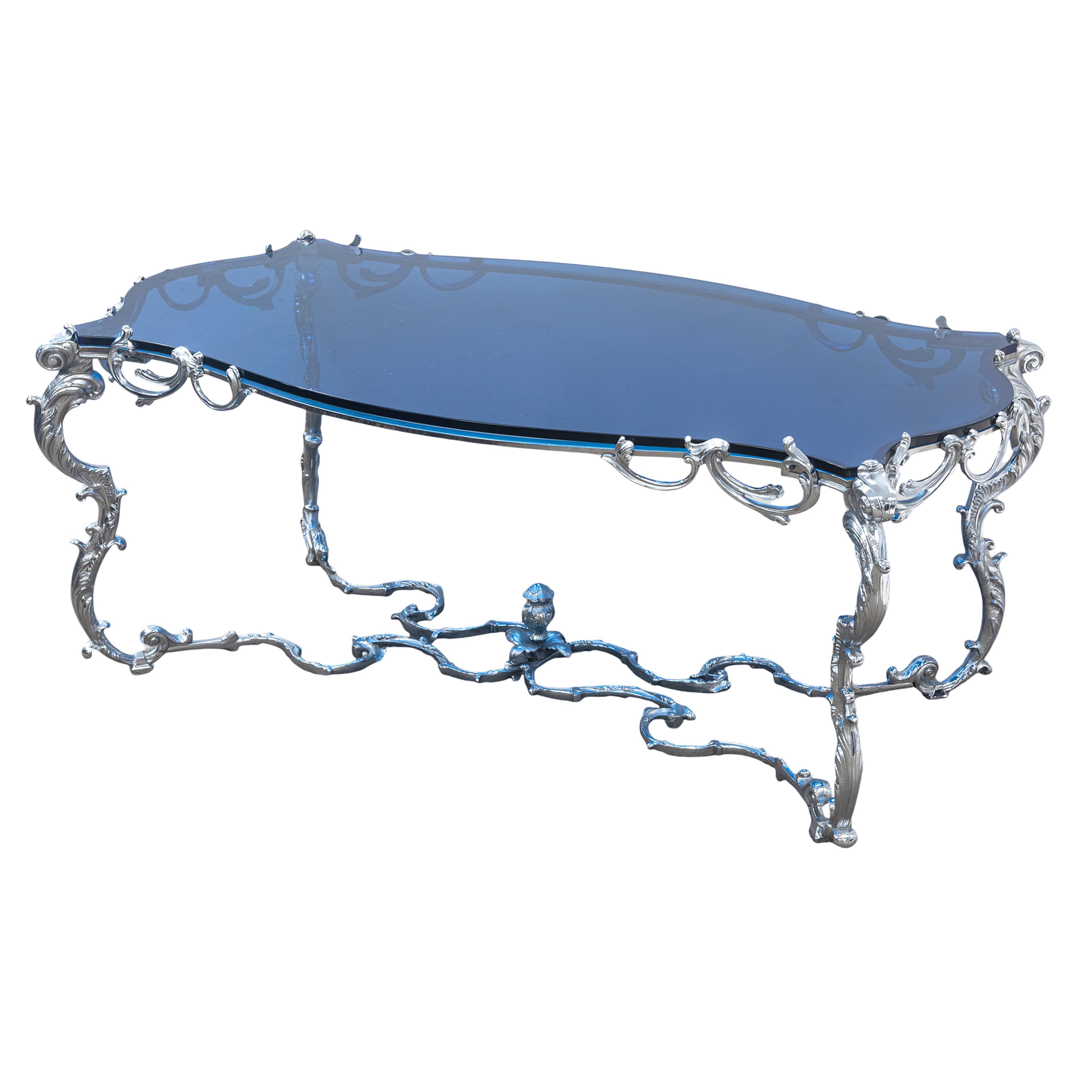 Maison Charles Regence Contemporary Blue Glass
Silver French Coffee Table