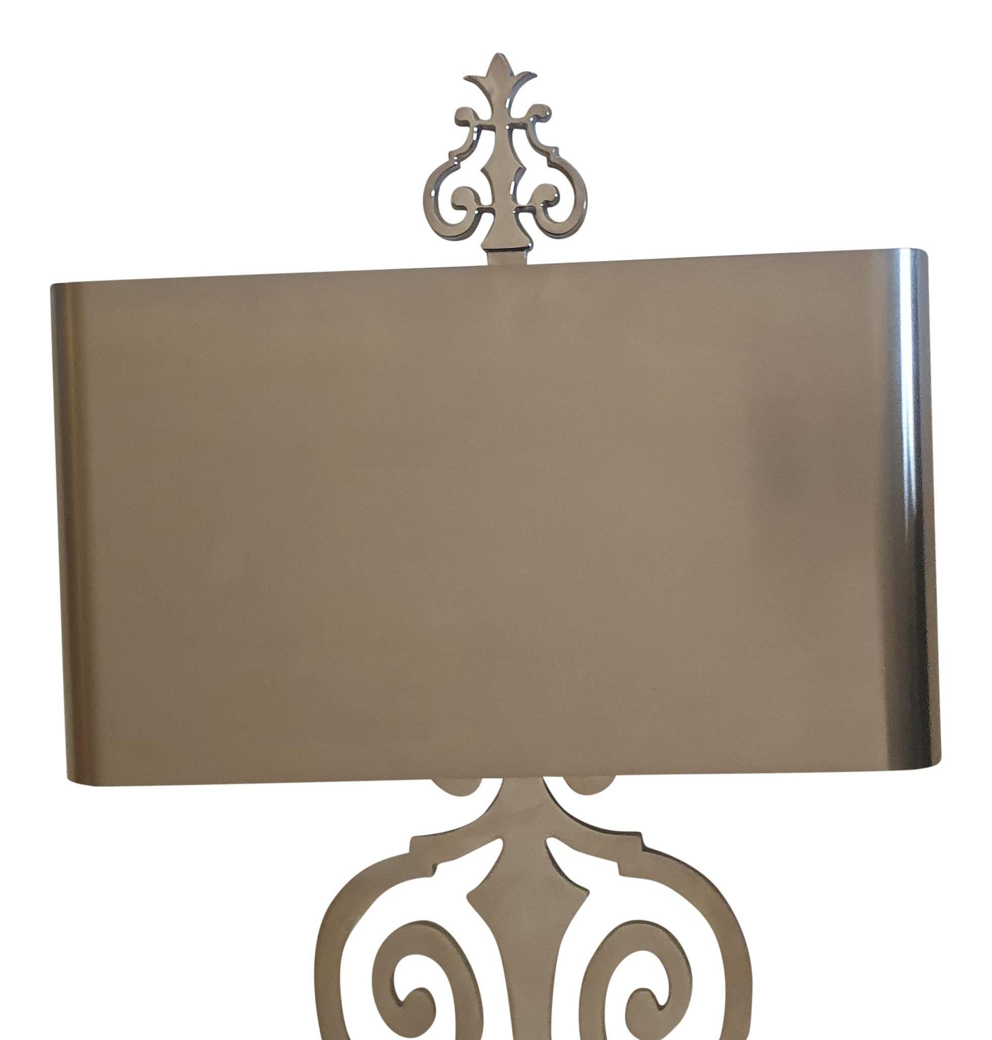 Hollywood Regency Maison Charles Rinceaux Wall Sconce in Nickel Plated Cast Bronze & Brass Shade For Sale