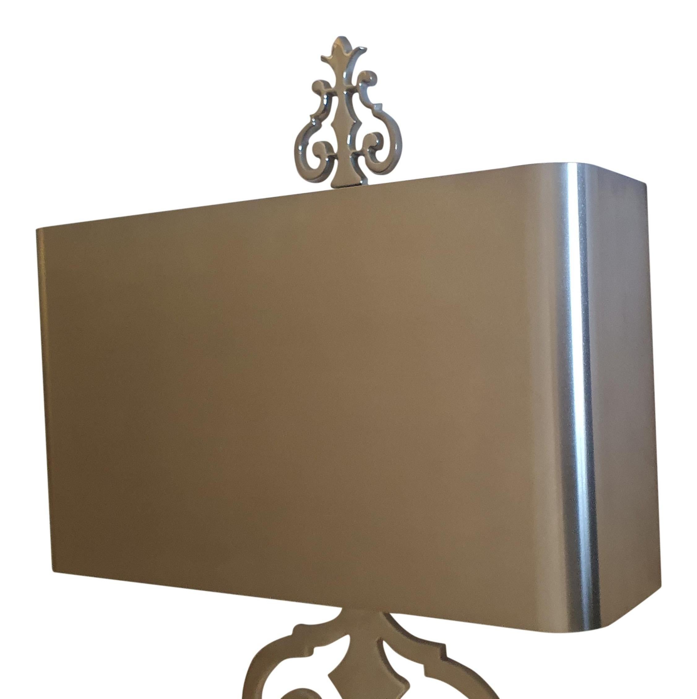 French Maison Charles Rinceaux Wall Sconce in Nickel Plated Cast Bronze & Brass Shade For Sale