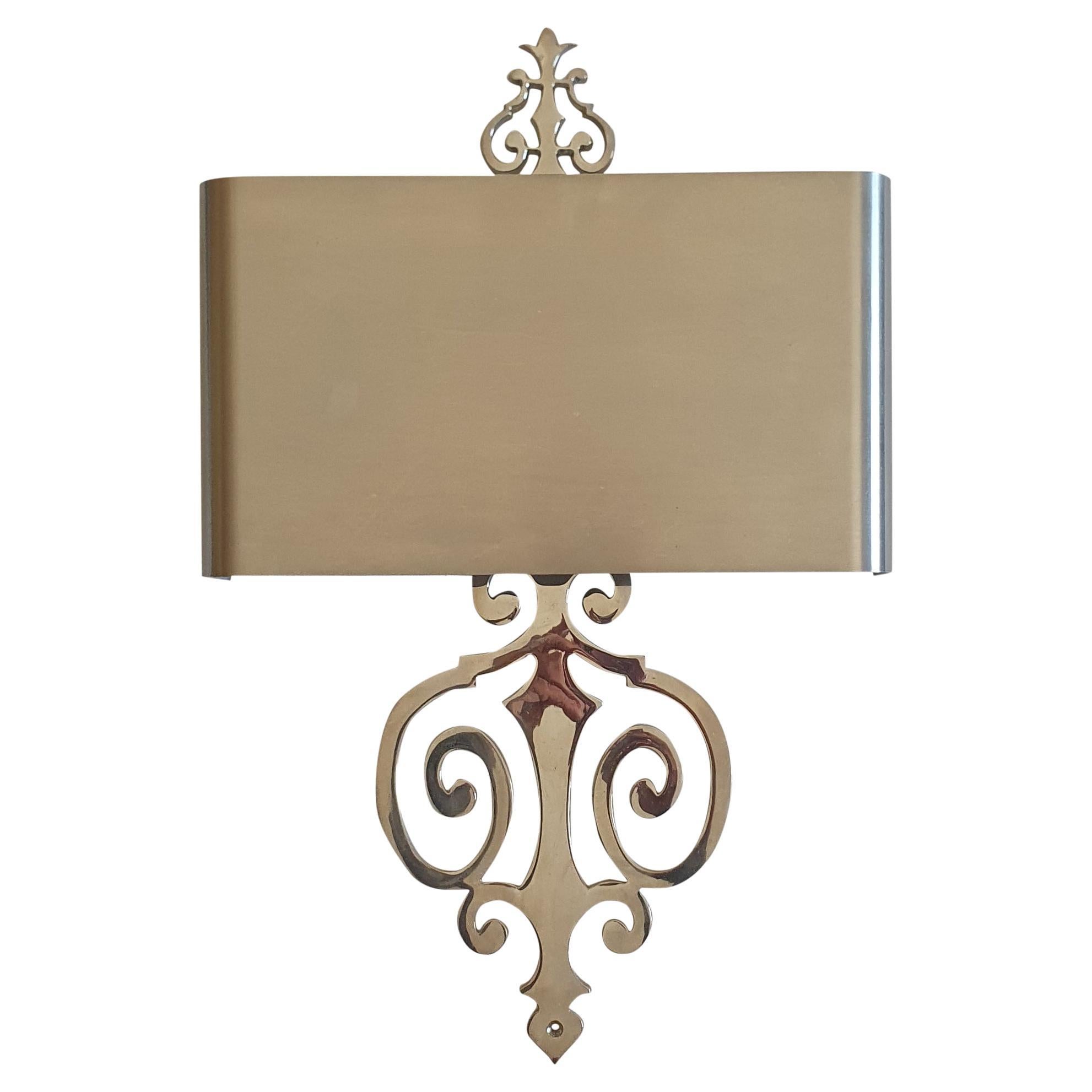 Maison Charles Rinceaux Wall Sconce in Nickel Plated Cast Bronze & Brass Shade For Sale