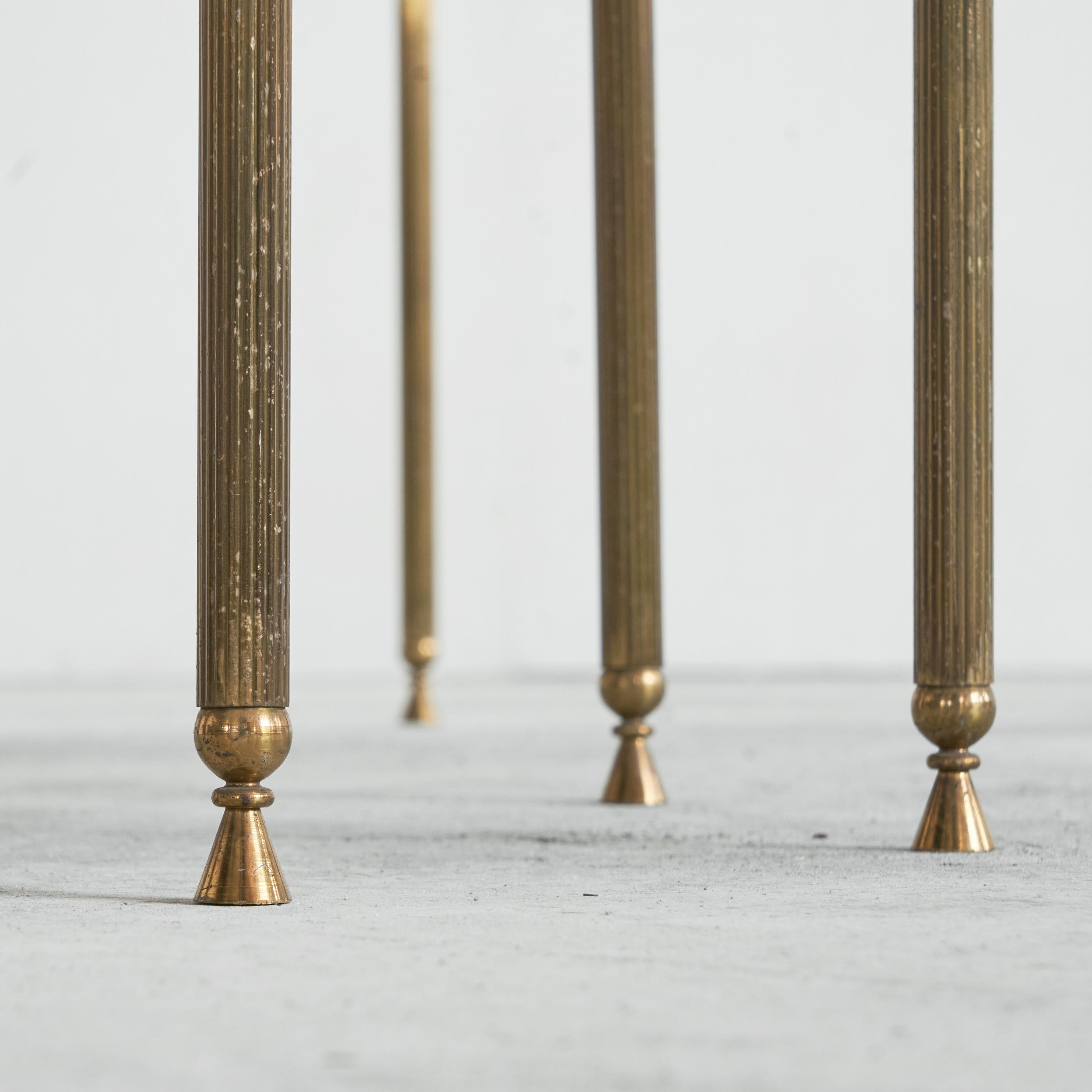 Maison Charles Set of 3 Nesting Tables in Patinated Brass and Mirror Glass 1960s 4