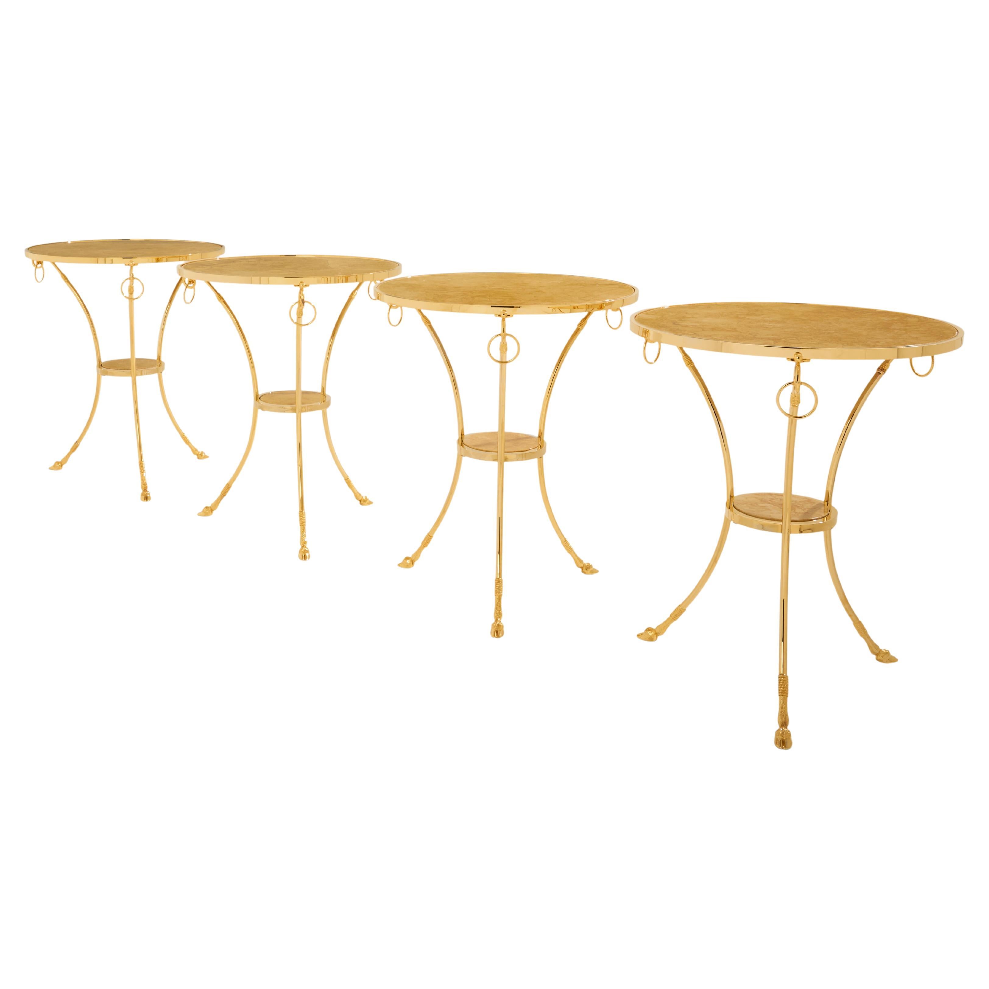 Maison Charles set di 4 tavoli gueridon in ottone e marmo 1960s in vendita