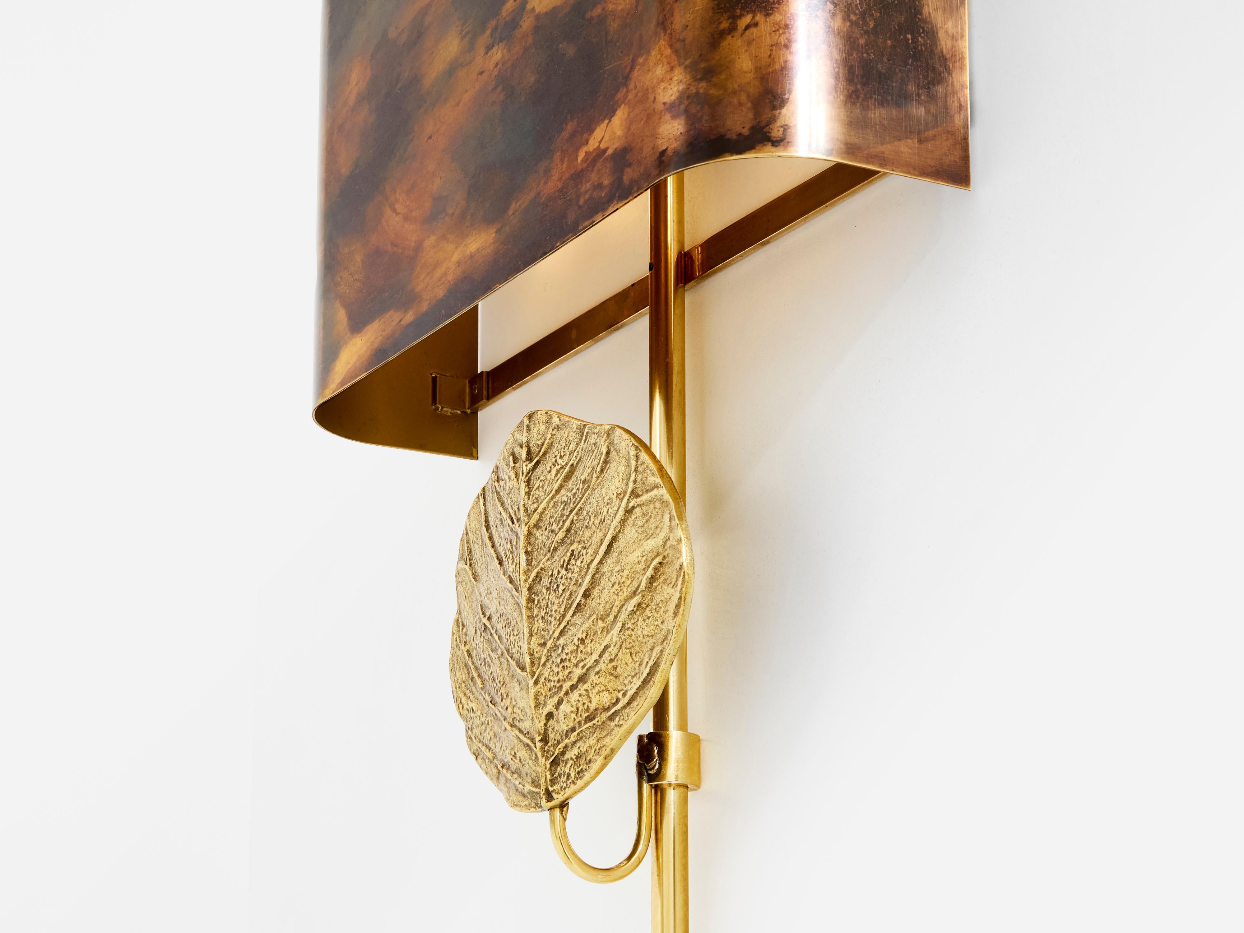 Brass Maison Charles set of four patinated bronze and brass sconces 1970s For Sale