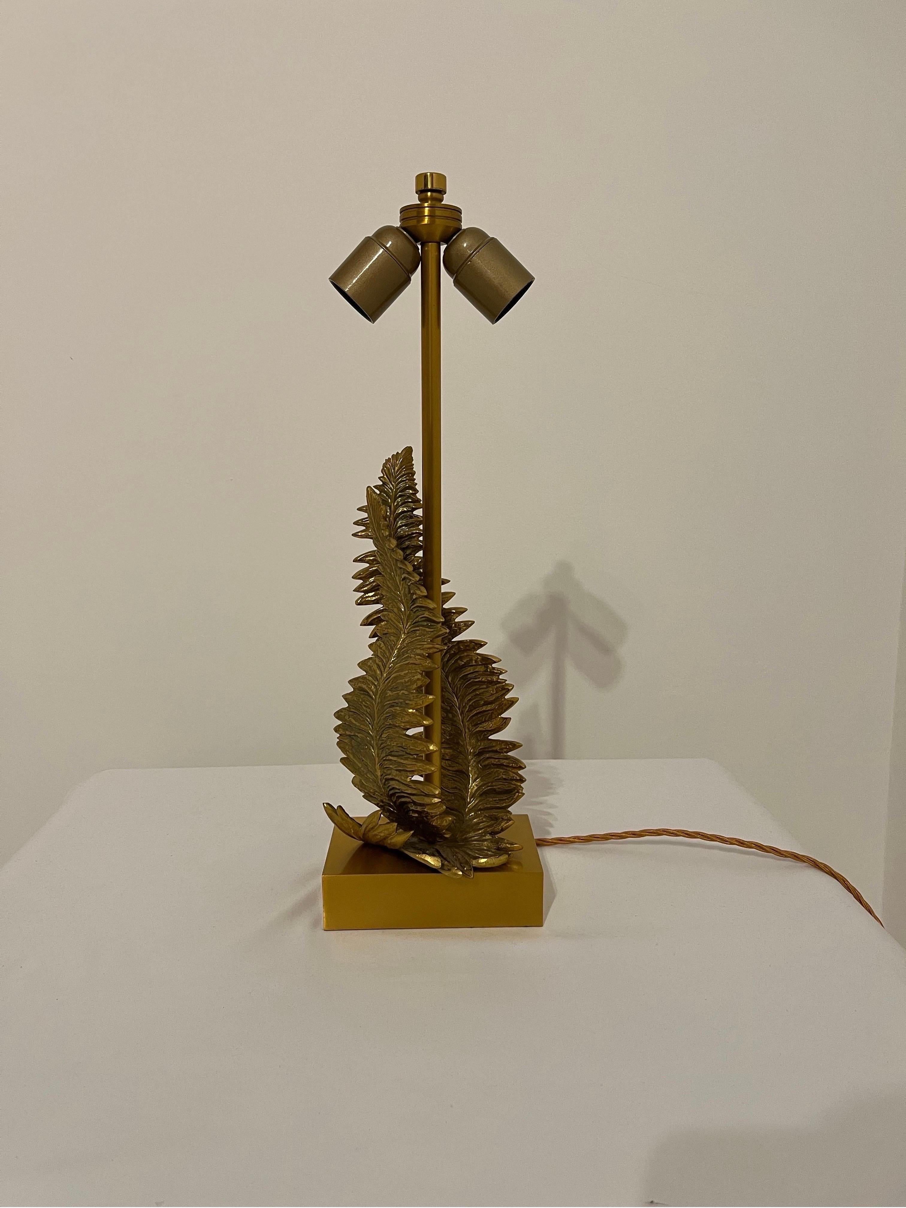Maison Charles Signed Brass Fern Table Lamp c1960s  For Sale 5