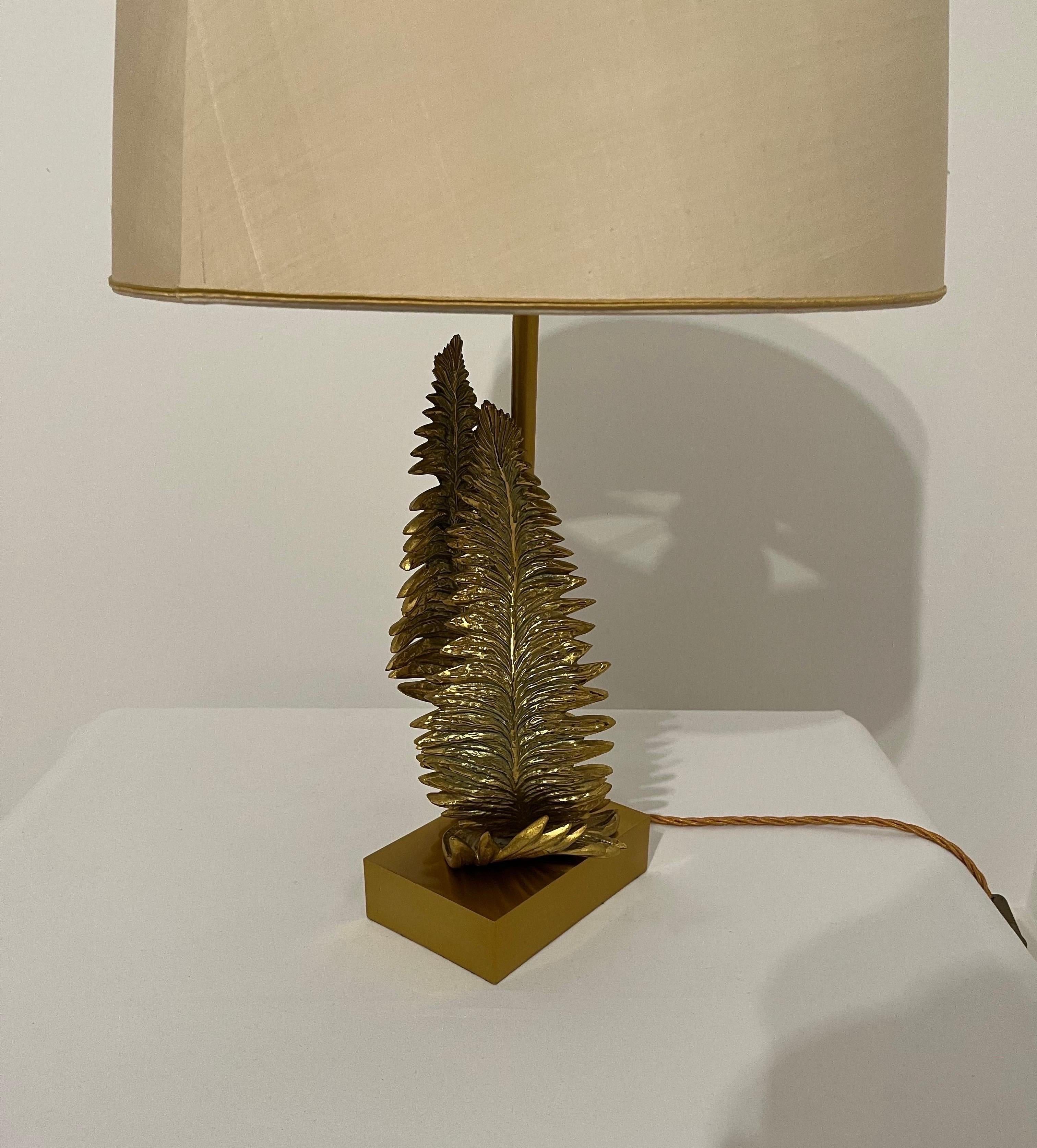 Mid-20th Century Maison Charles Signed Brass Fern Table Lamp c1960s  For Sale