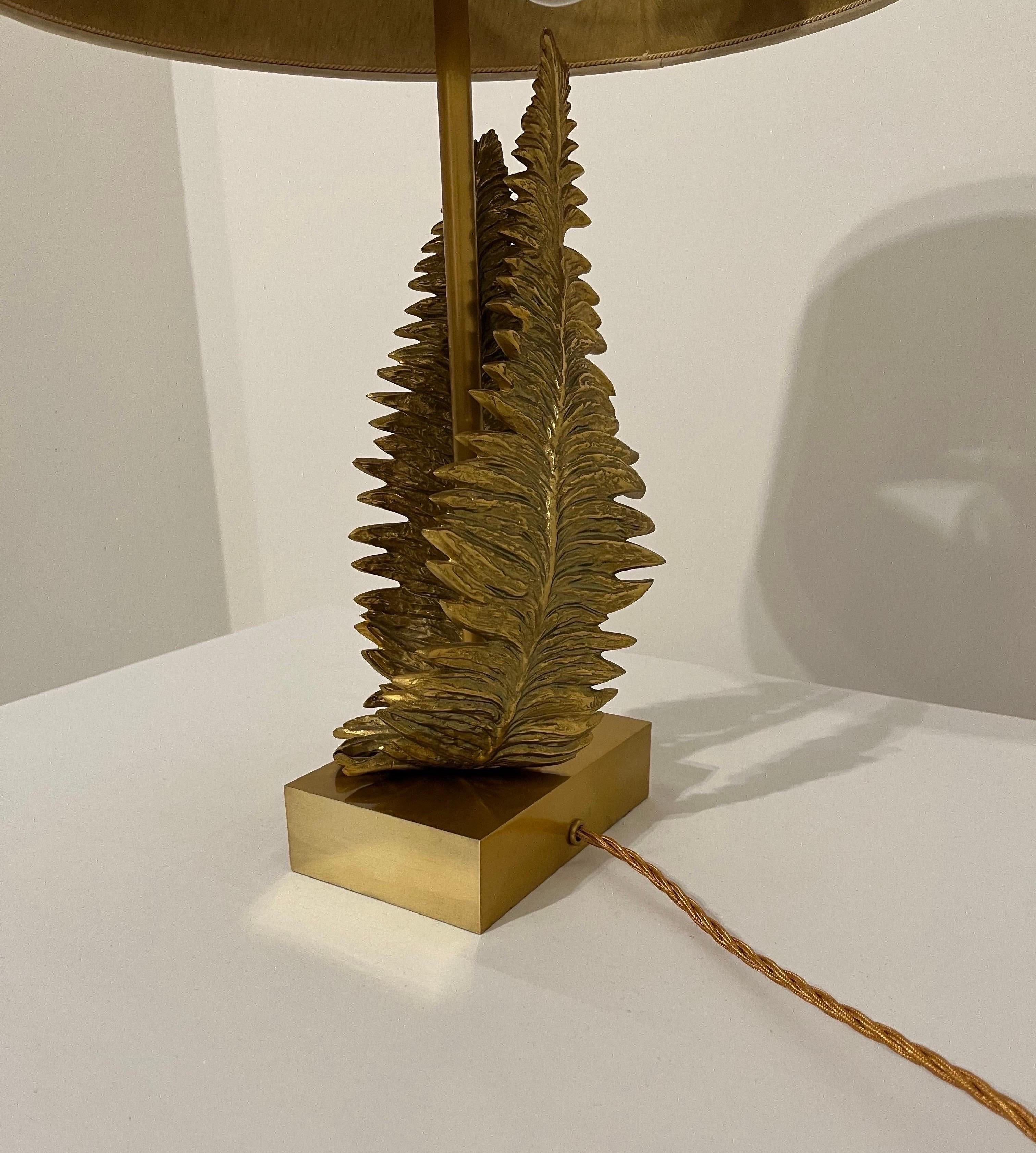 Maison Charles Signed Brass Fern Table Lamp c1960s  For Sale 1