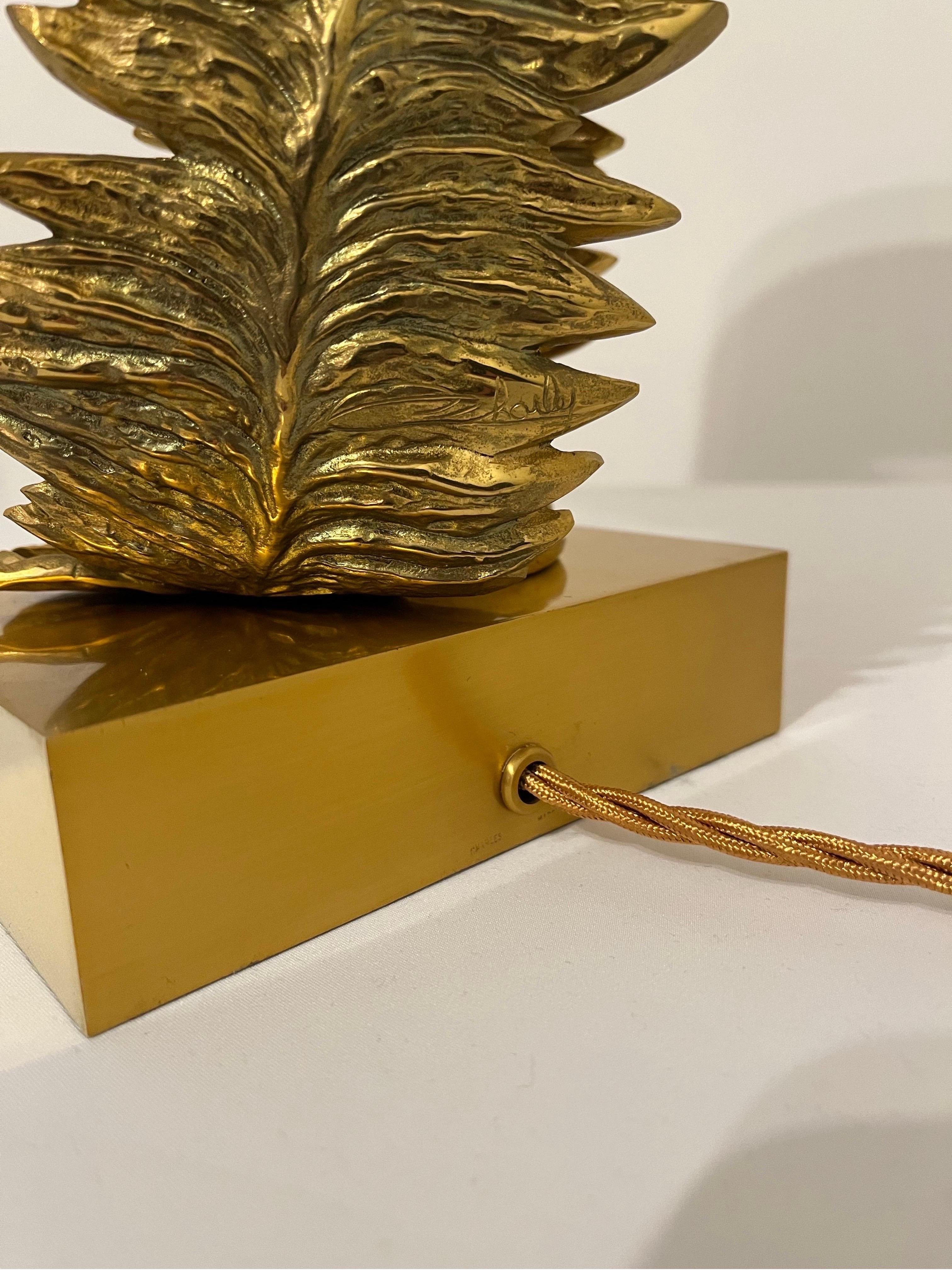 Maison Charles Signed Brass Fern Table Lamp c1960s  For Sale 2