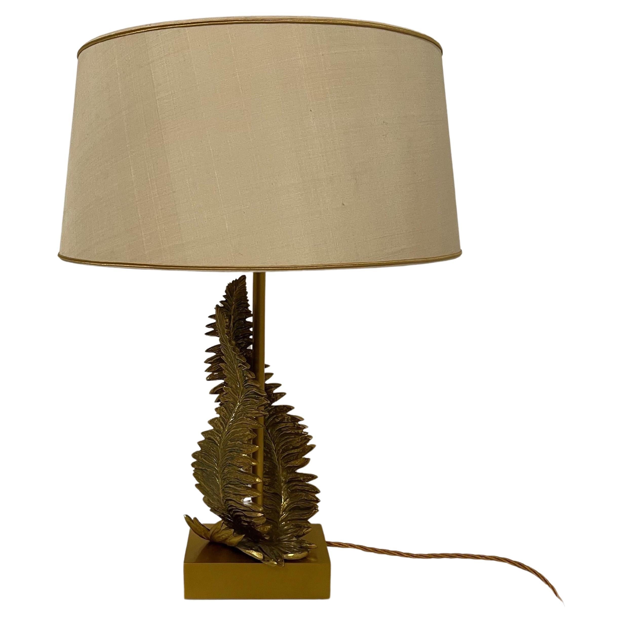 Maison Charles Signed Brass Fern Table Lamp c1960s 