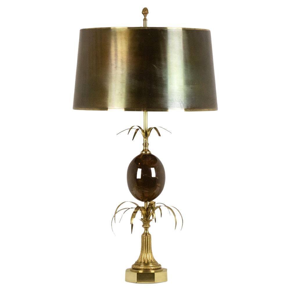 Maison Charles. Signed egg lamp in bronze and resin. 1970s.