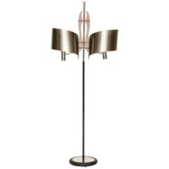 Maison Charles Standing Floor Lamp with Stainless Steele Shade, 1970s, France