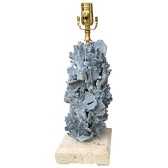 Maison Charles Style 20th Century Blue Coral Lamp on Coquina Stone Base