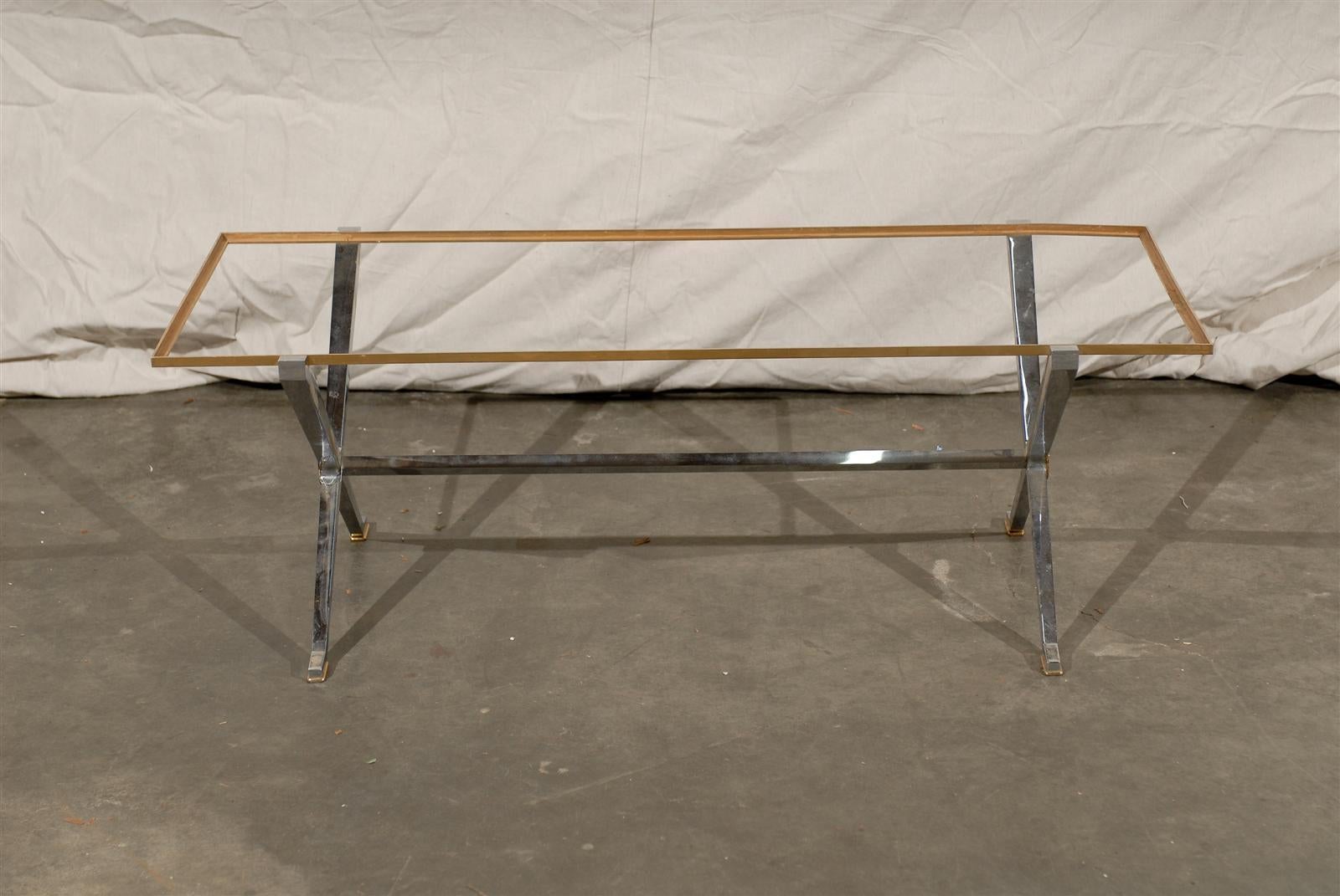 Maison Charles Style 20th Century Steel and Brass Coffee Table Base 2