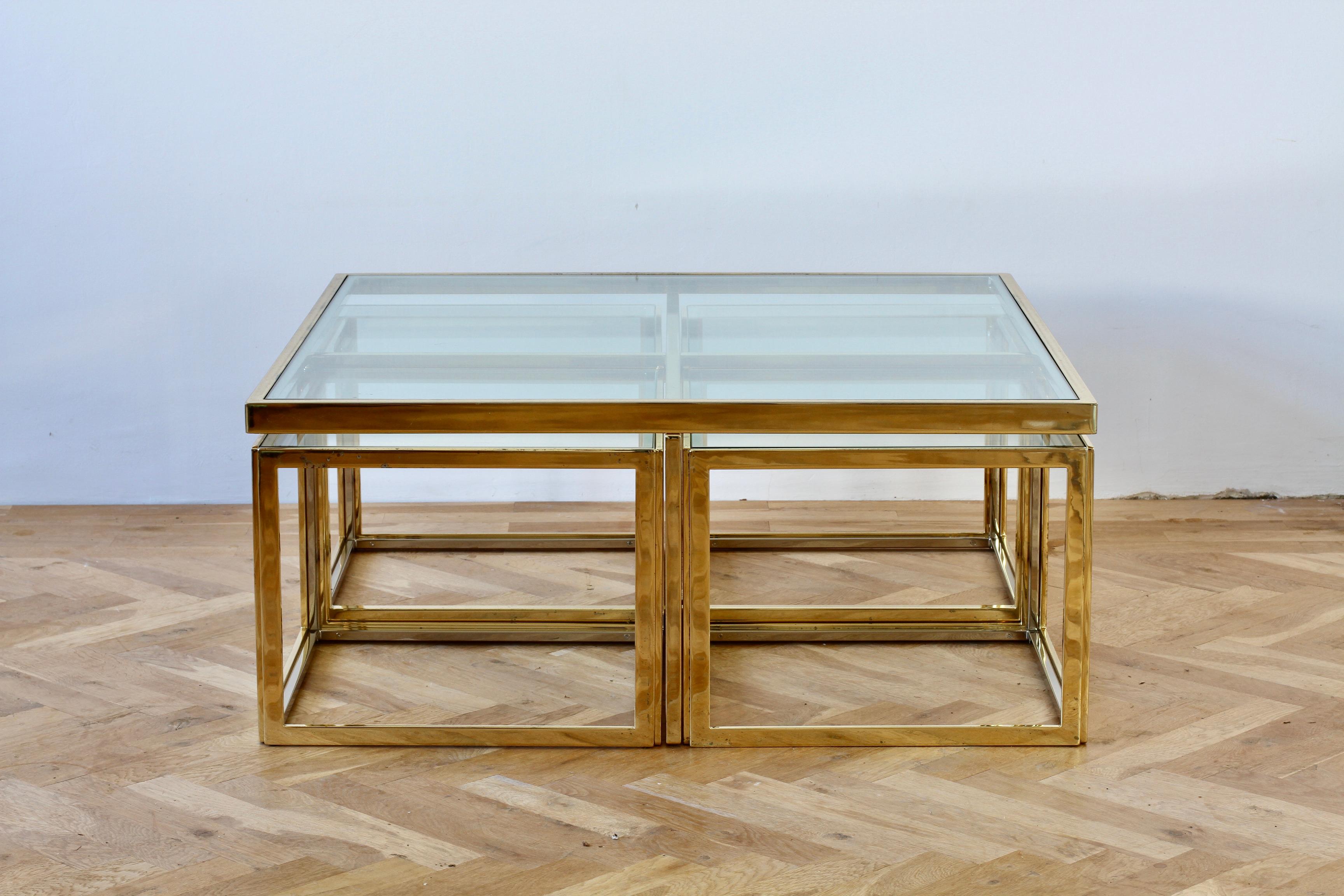 Maison Charles Style Brass / Chrome Bicolor Coffee Table & Nesting Tables, 1970s In Fair Condition For Sale In Landau an der Isar, Bayern