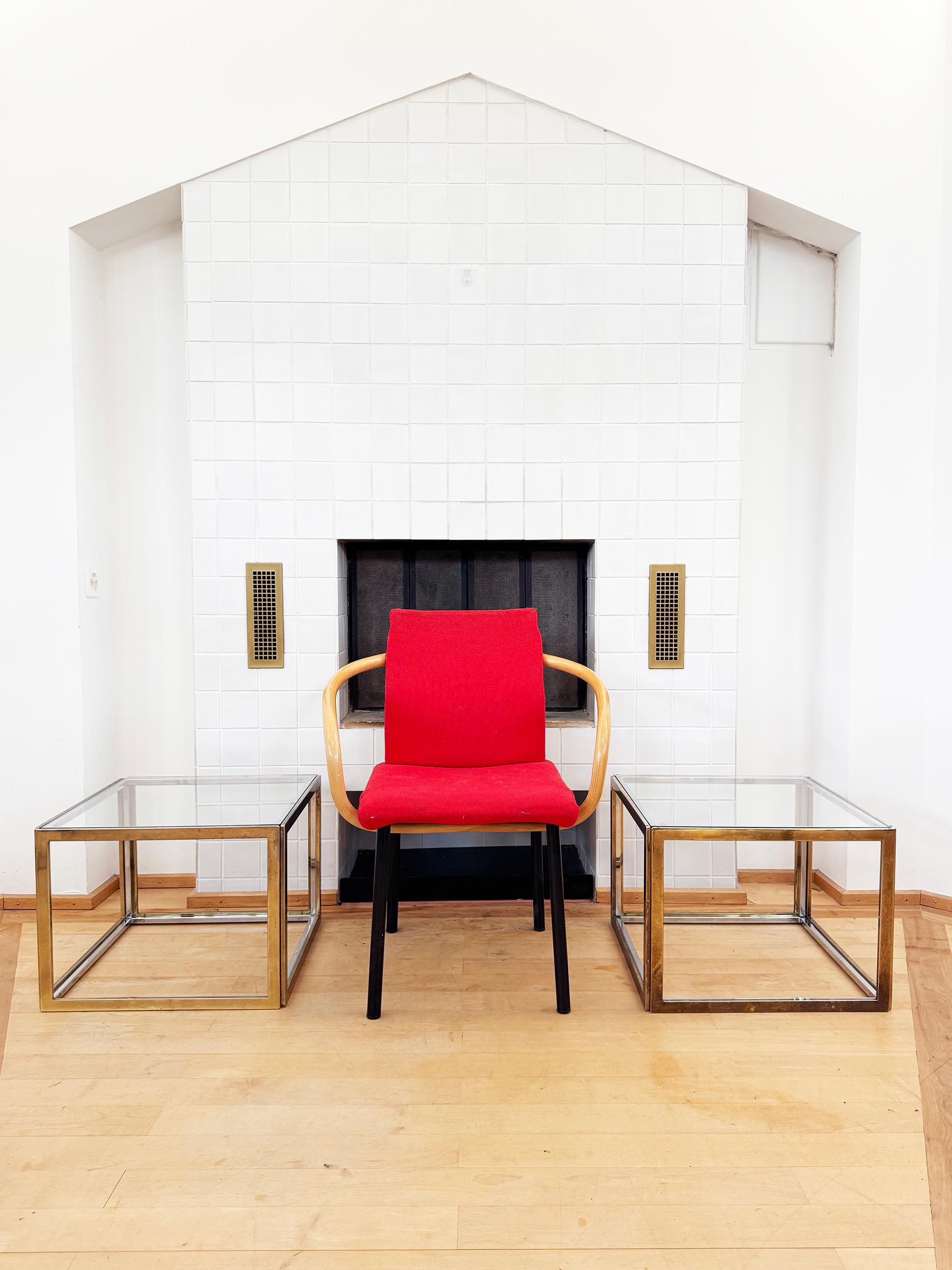 Maison Charles Brass / Chrome Glass Coffee Table & Nesting Tables, 60s 70s For Sale 3