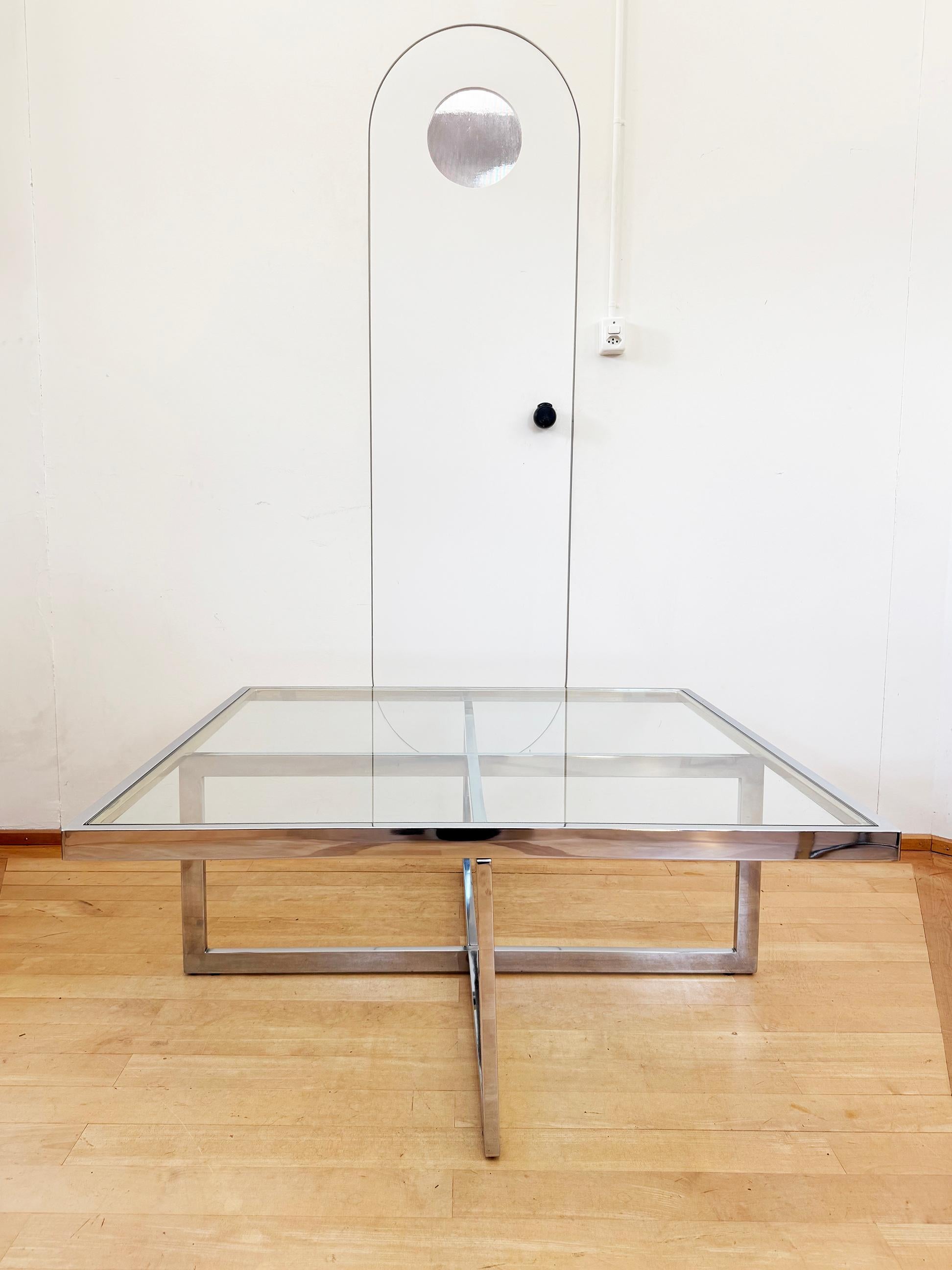 Maison Charles Brass / Chrome Glass Coffee Table & Nesting Tables, 60s 70s For Sale 5