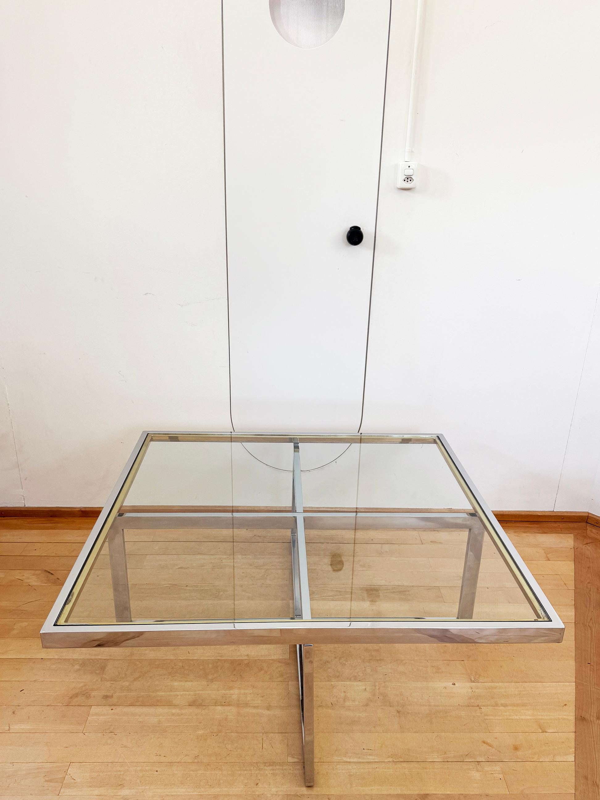 Maison Charles Brass / Chrome Glass Coffee Table & Nesting Tables, 60s 70s For Sale 6